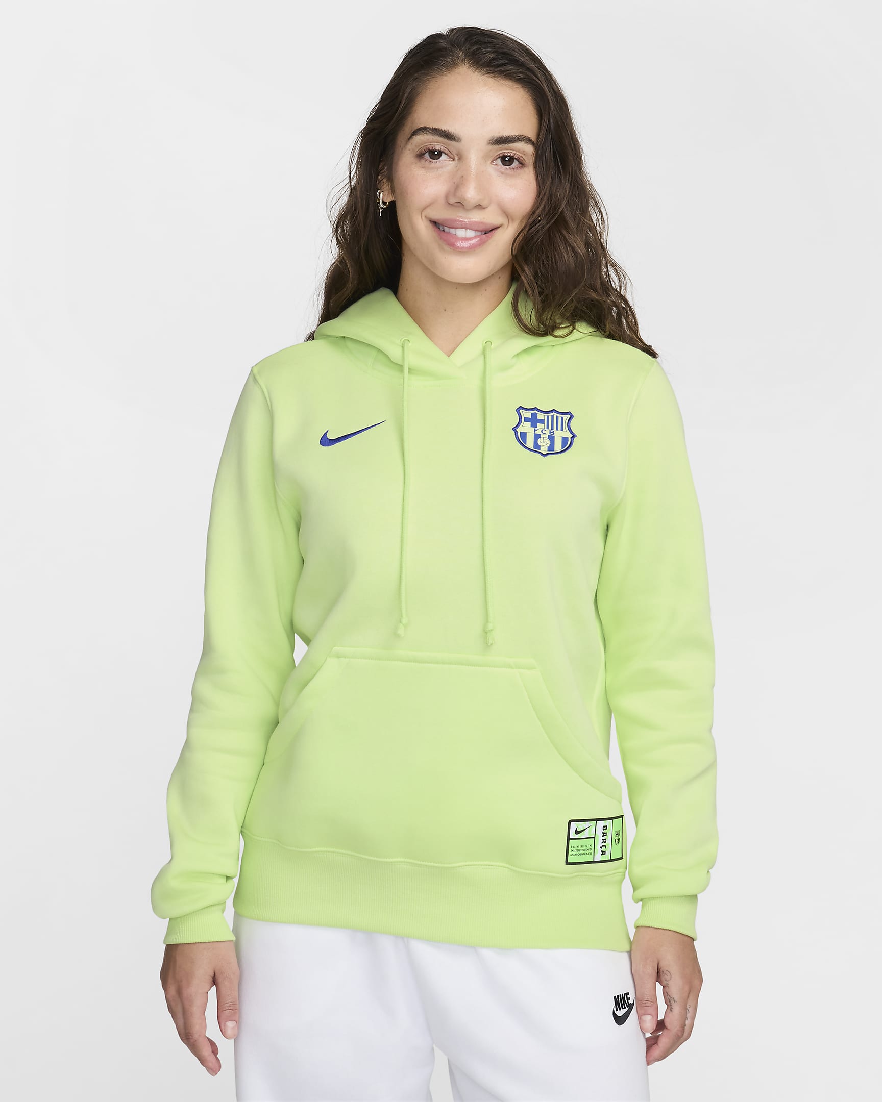 FC Barcelona Phoenix Fleece Third Nike Football-pullover-hættetrøje til kvinder - Light Liquid Lime/Old Royal