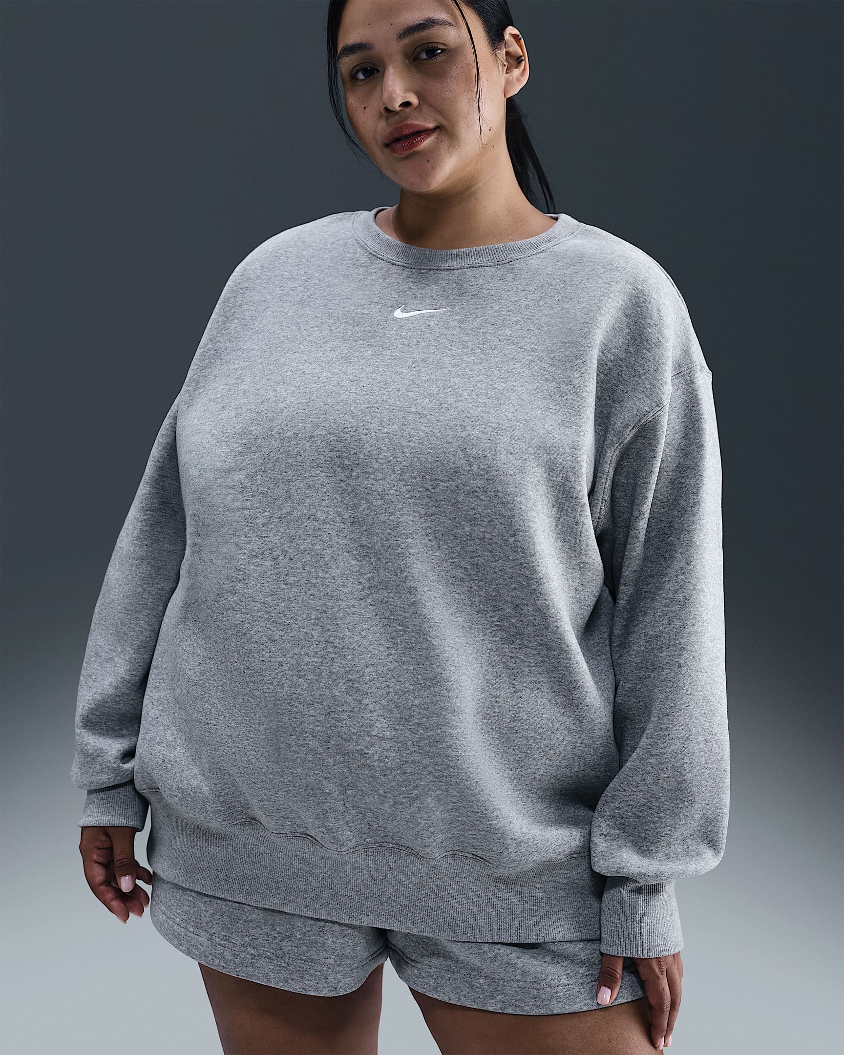 Nike Sportswear Phoenix Fleece Women's Oversized Crew-Neck Sweatshirt (Plus Size) - Dark Grey Heather/Sail