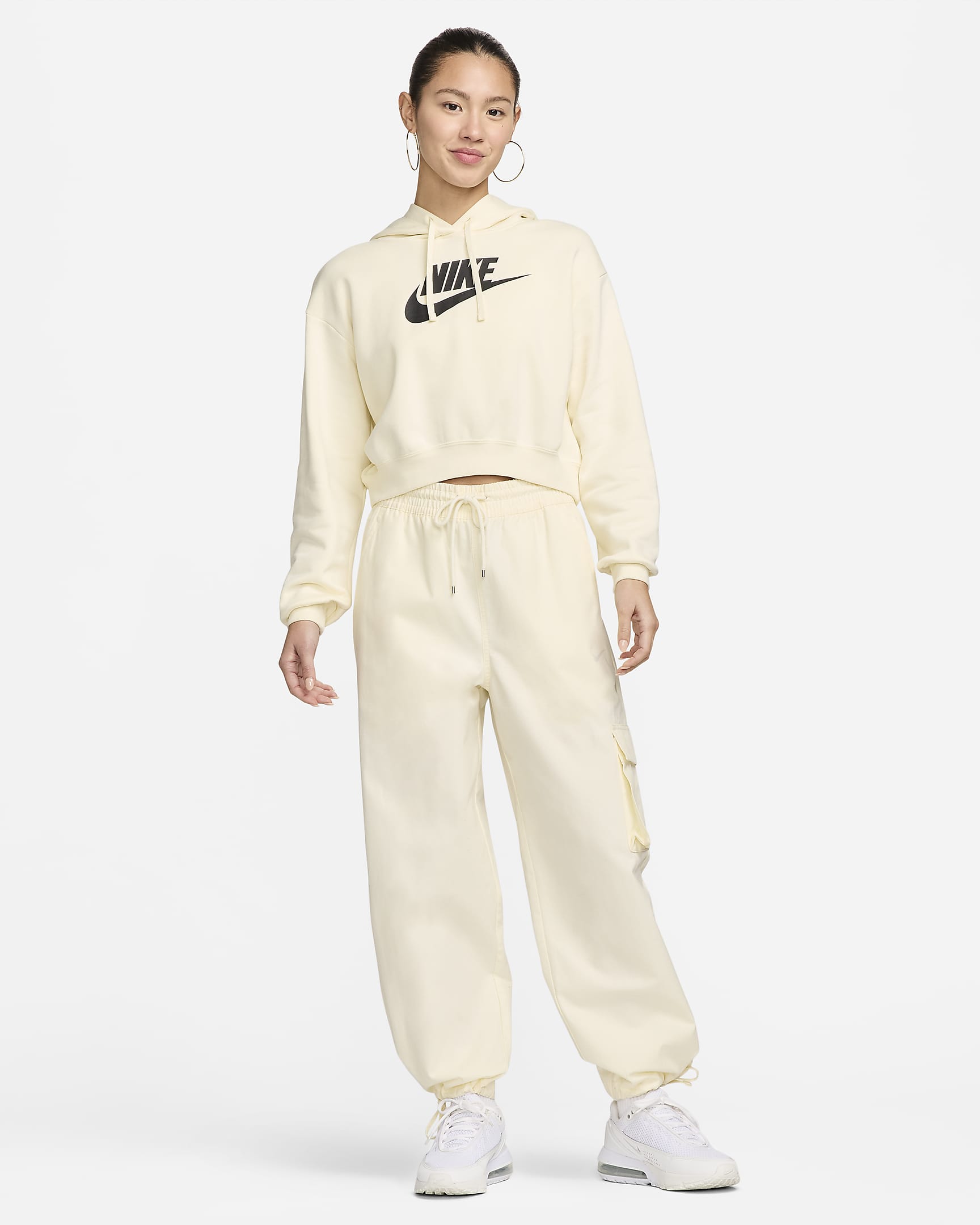 Nike Sportswear Club Fleece Women's Oversized Crop Graphic Hoodie - Coconut Milk/Black