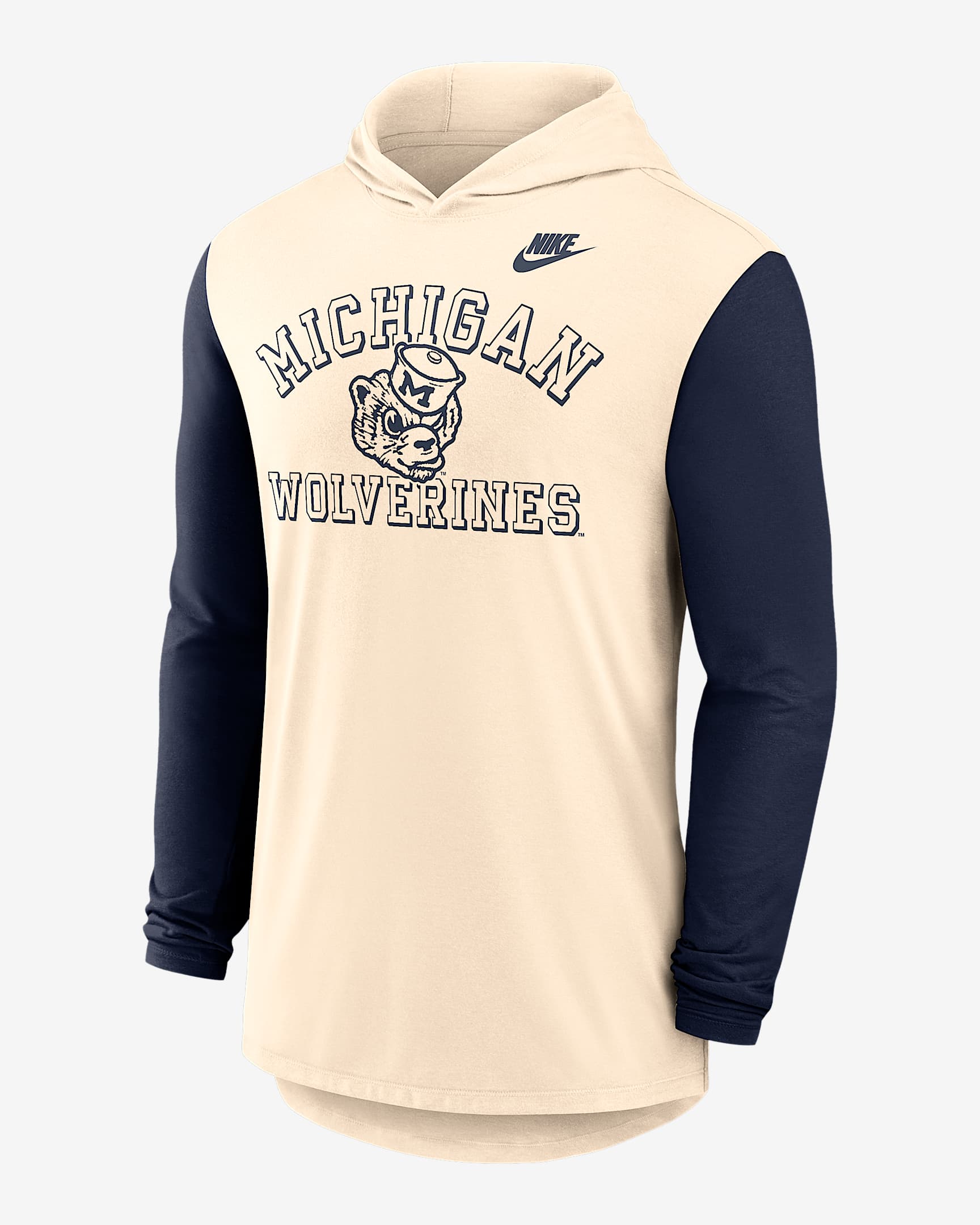 Michigan Legacy Men's Nike Dri-FIT College Long-Sleeve Hooded T-Shirt - Natural