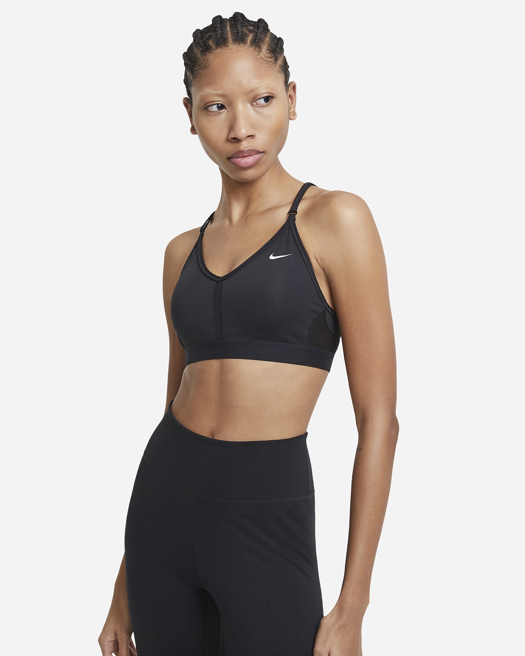 Bra deportivo de baja sujeción acolchado con cuello en V para mujer Nike Indy - Negro/Negro/Negro/Blanco