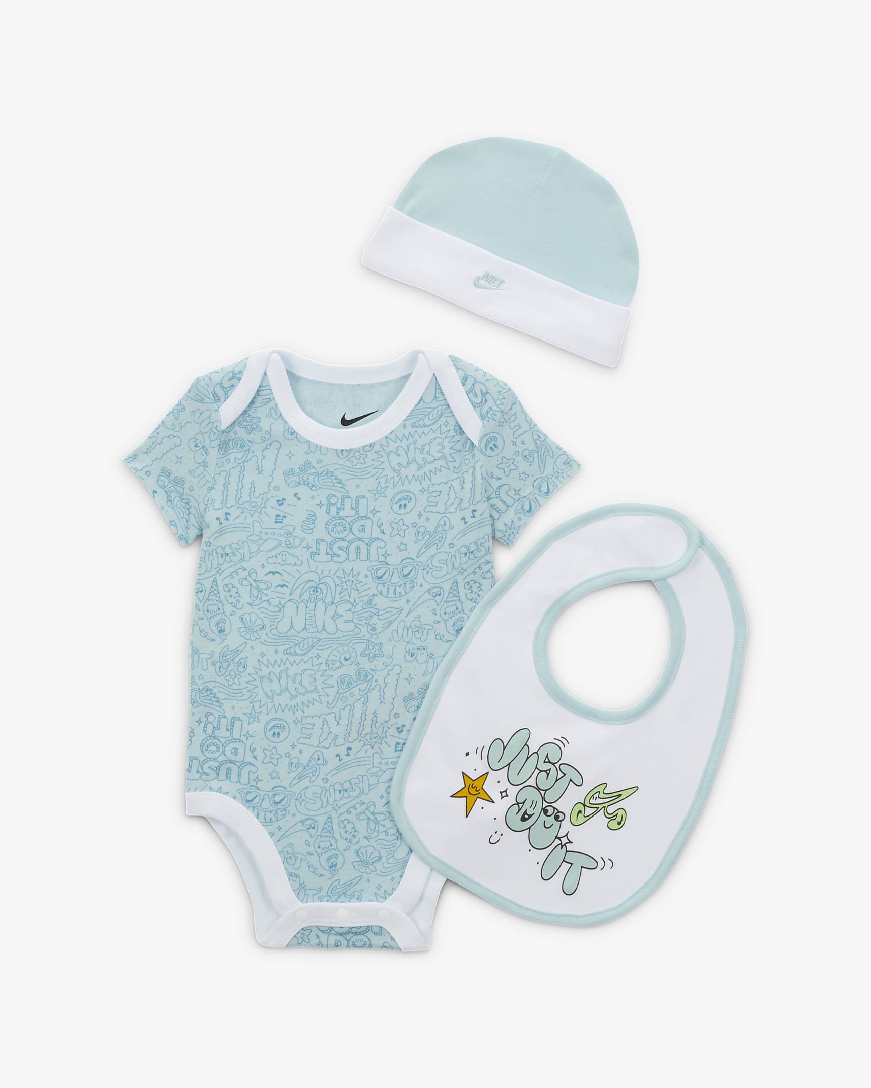 Nike Adventure Doodle Baby 3-Piece Bodysuit Box Set - Glacier Blue