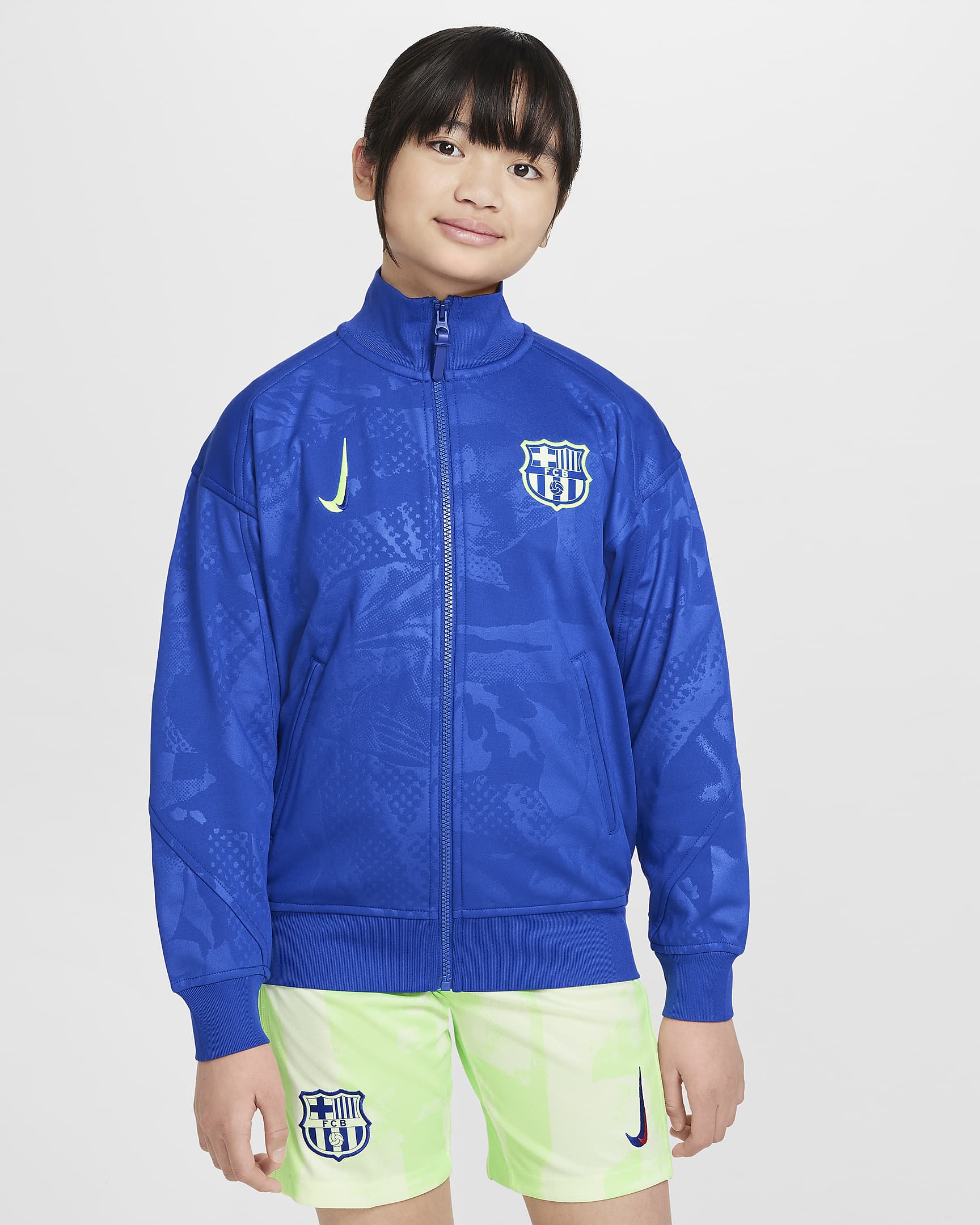 FC Barcelona Academy Pro Third Nike Dri-FIT Fußball-Hymnenjacke für ältere Kinder - Old Royal/Lime Blast