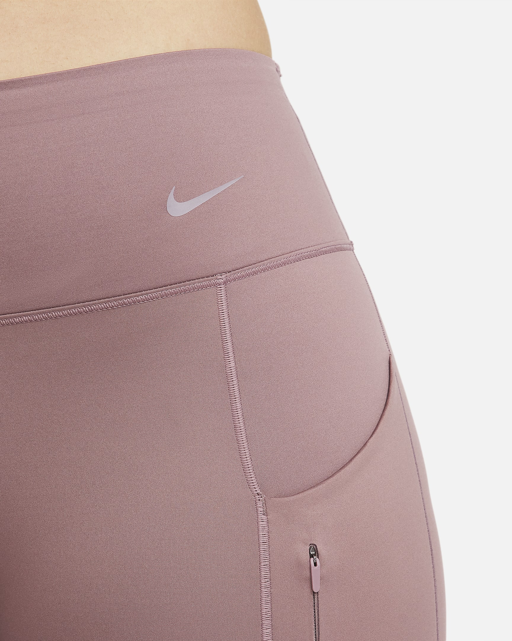 Nike Go Lange legging met halfhoge taille, complete ondersteuning en zakken voor dames - Smokey Mauve/Zwart