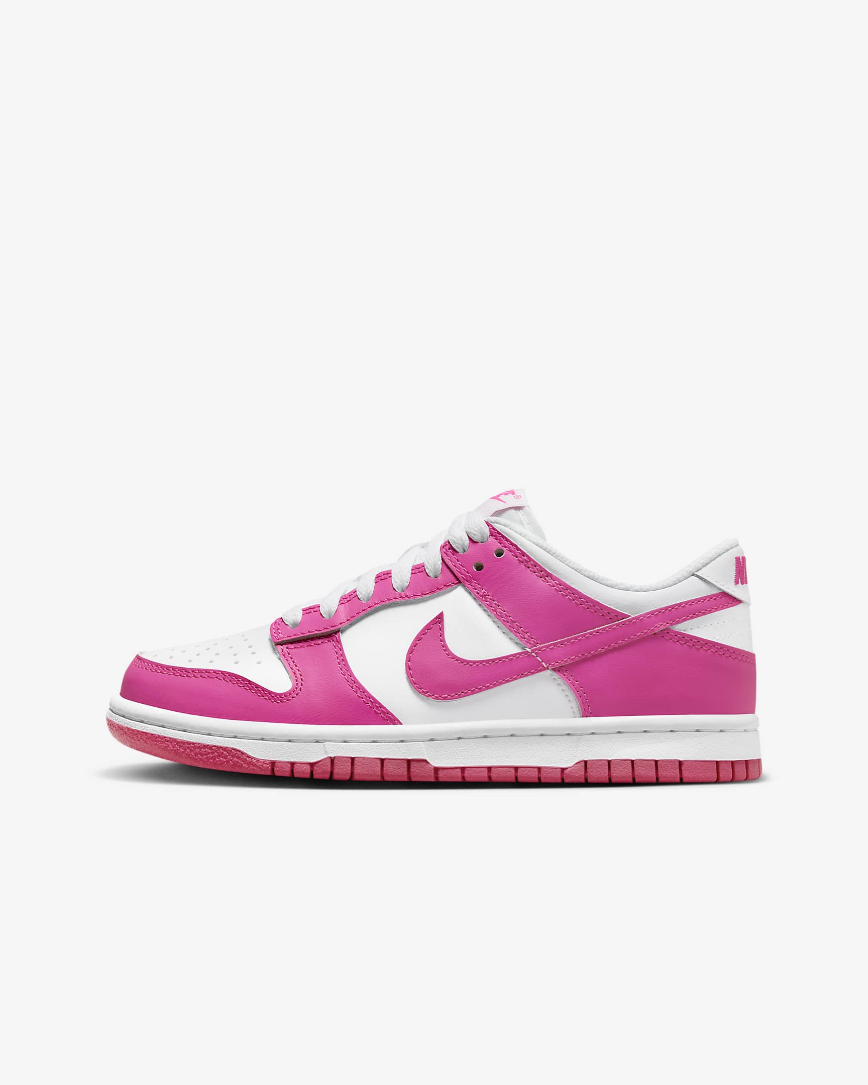 Nike Dunk Low-sko til større børn - hvid/Pink/Laser Fuchsia