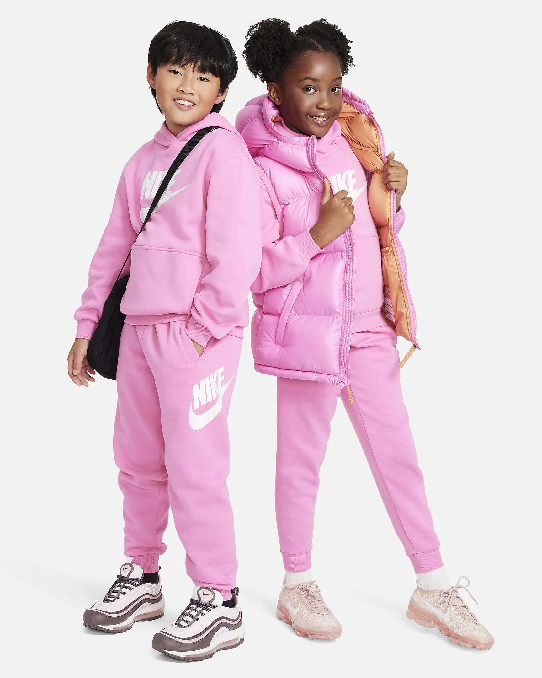 Joggers para niños talla grande Nike Club Fleece - Rosa alegre/Blanco