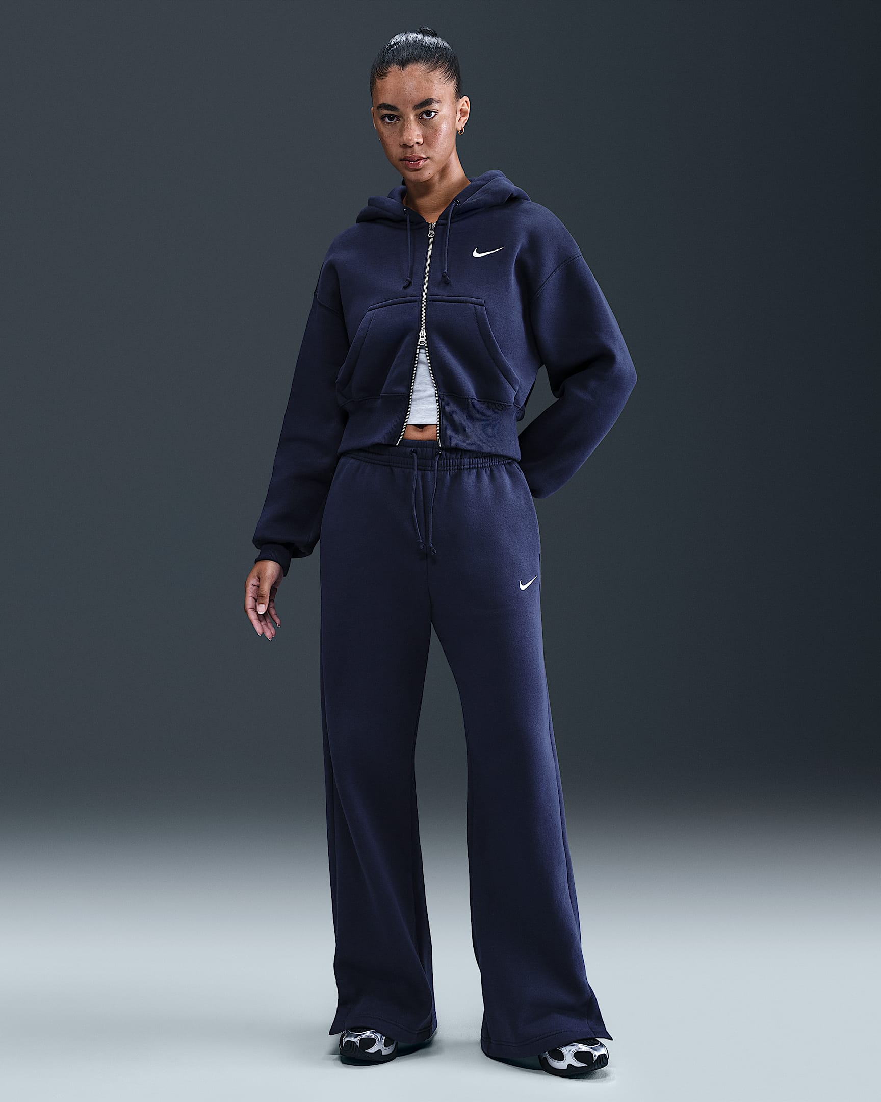 Nike Sportswear Phoenix Fleece Women's High-Waisted Wide-Leg Pants - Midnight Navy/Sail