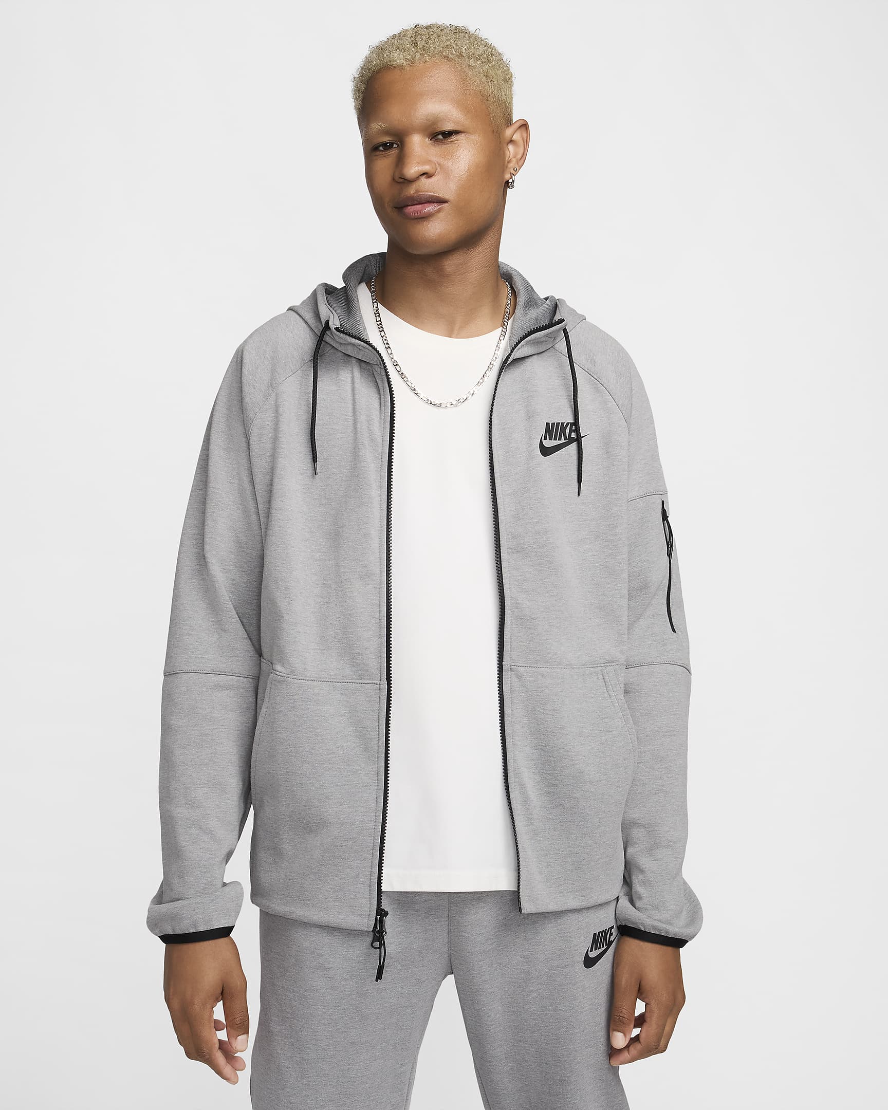 Sudadera con gorro de tejido Fleece y cierre completo para hombre Nike Sportswear Tech Essentials - Gris acero oscuro/Jaspeado/Negro/Negro