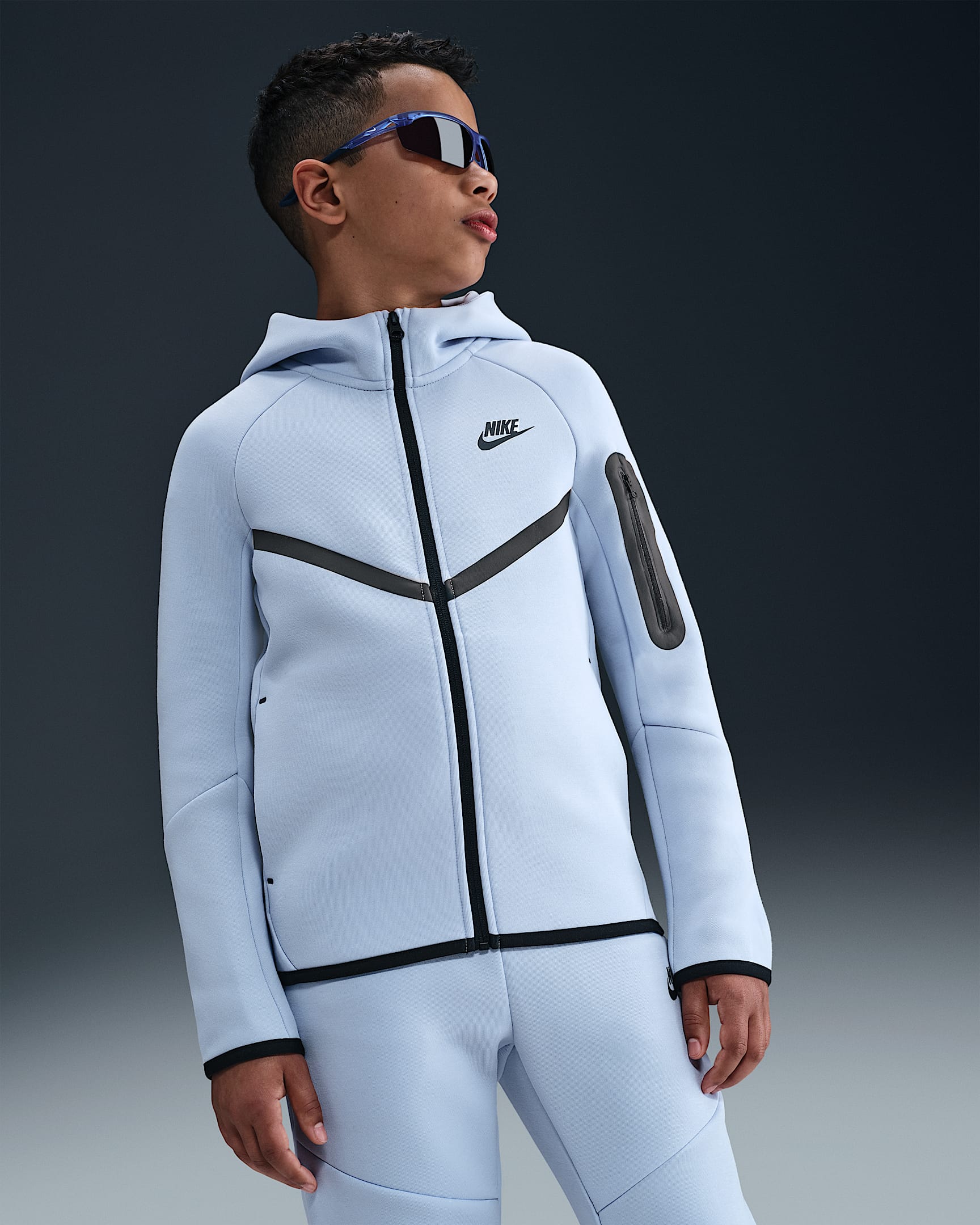 Nike Sportswear Tech Fleece Big Kids' Full-Zip Hoodie - Ghost/Black/Black