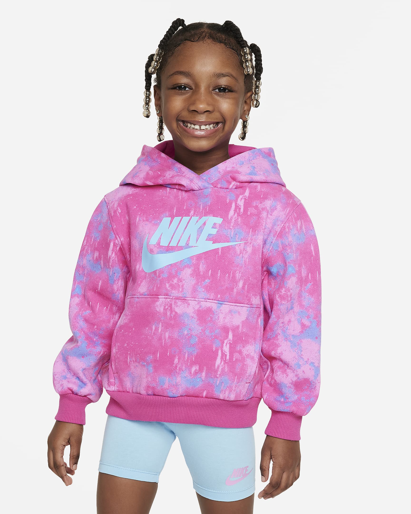 Sudadera con gorro sin cierre infantil Nike Printed Club - Rosa alegre