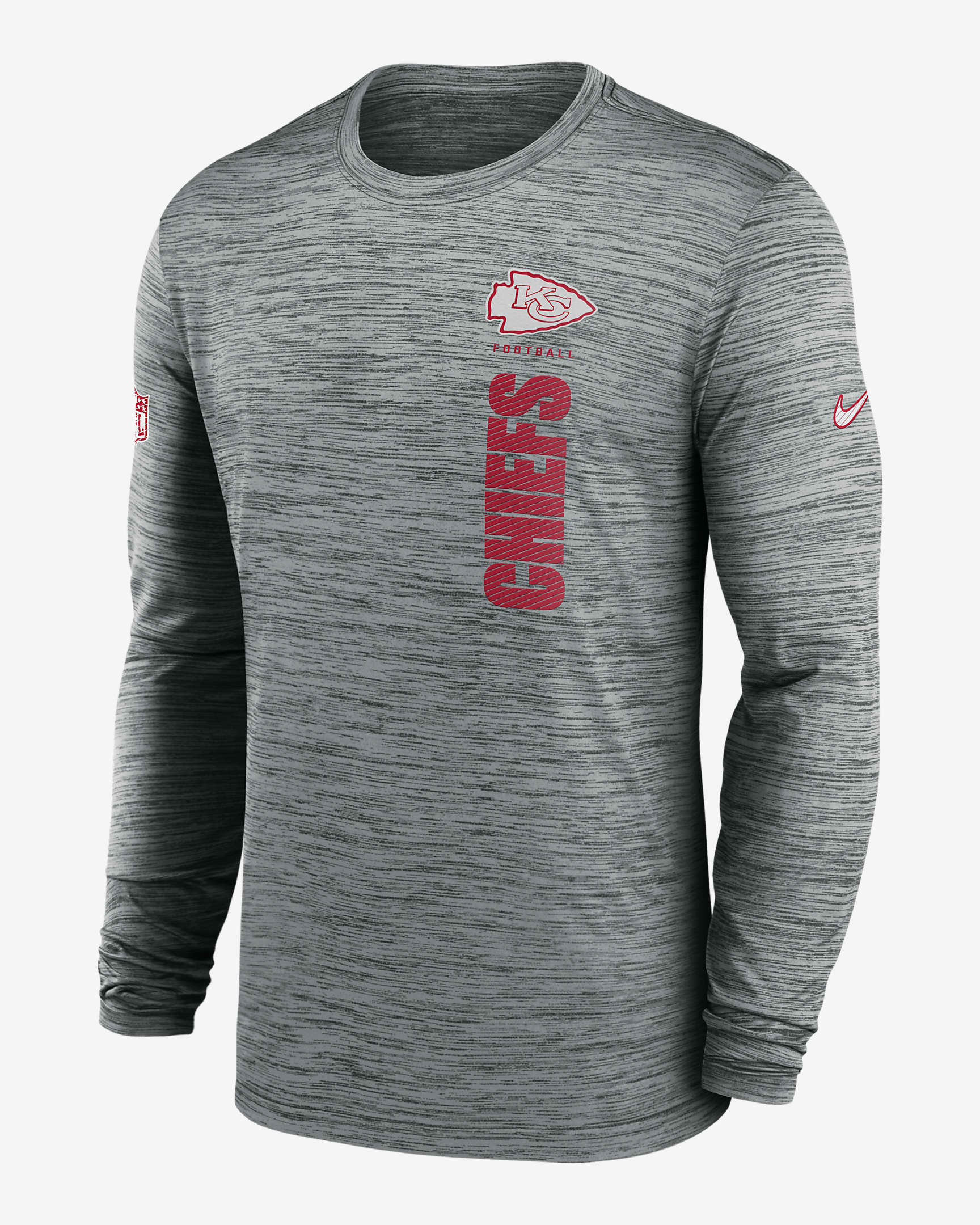 Kansas City Chiefs Sideline Velocity Men's Nike Dri-FIT NFL Long-Sleeve T-Shirt - Grey Heather
