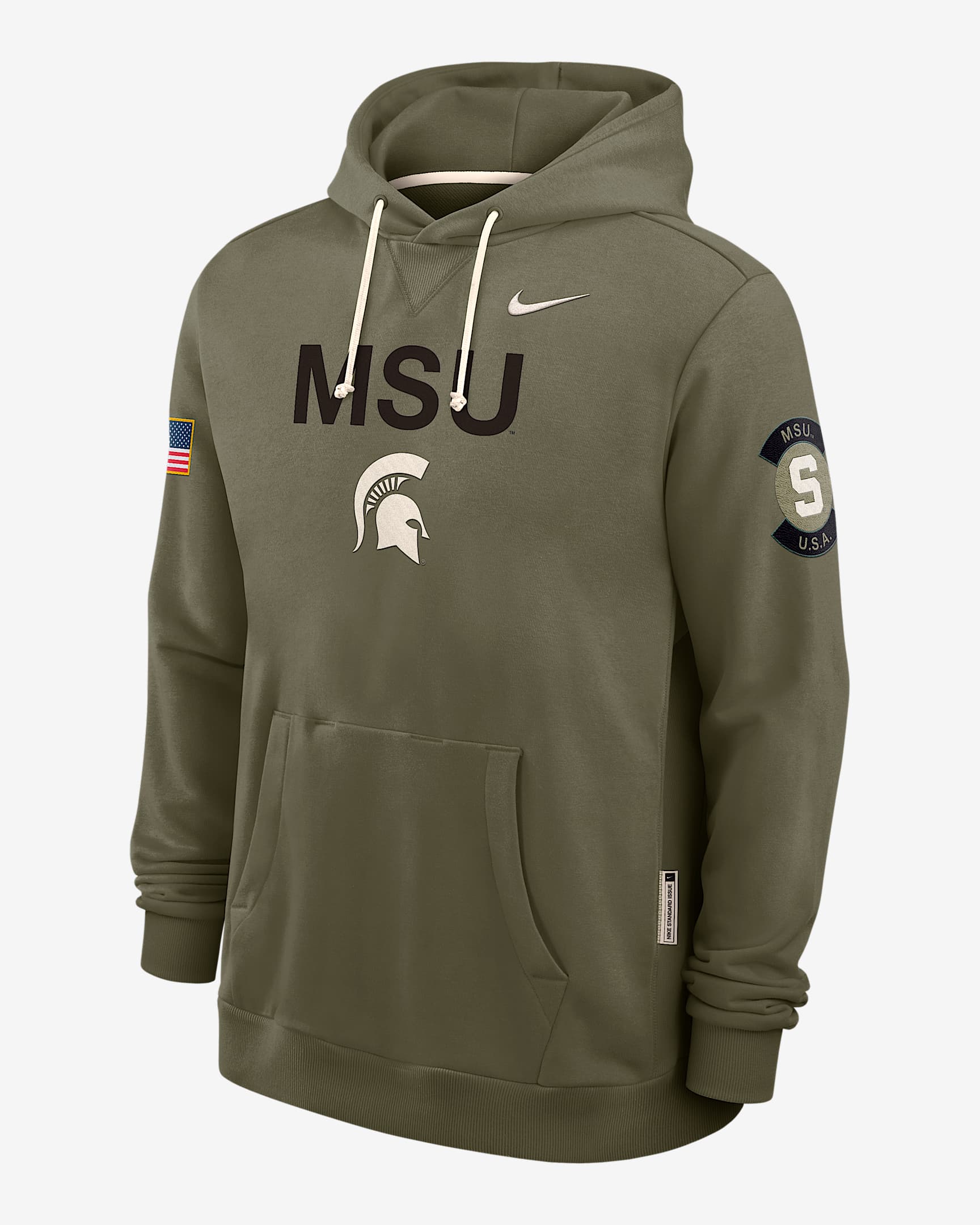 Michigan State 2025 Military Appreciation Men's Nike Dri-FIT College Pullover Hoodie - Olive