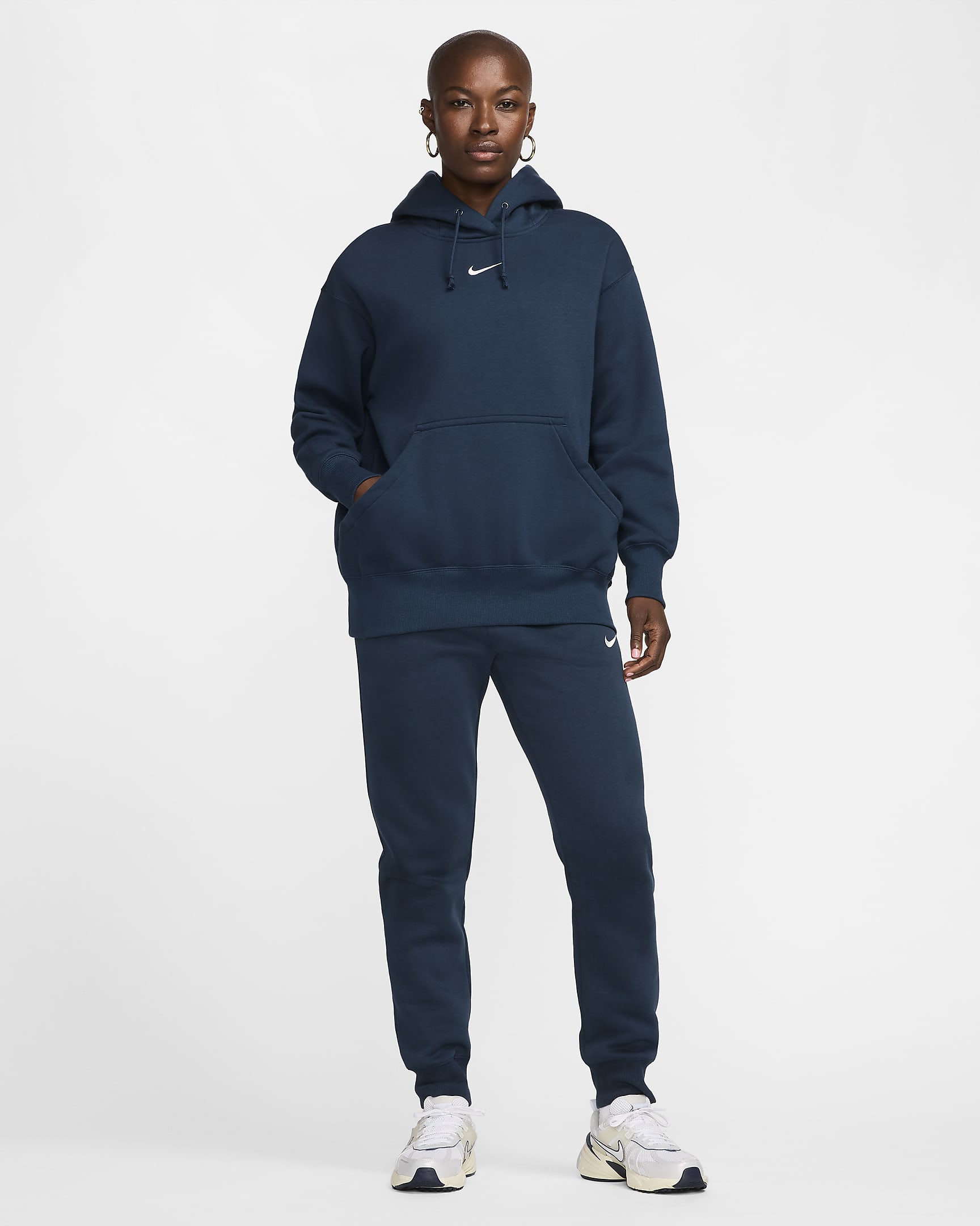 Nike Sportswear Phoenix Fleece ekstra stor hettegenser til dame - Armory Navy/Sail