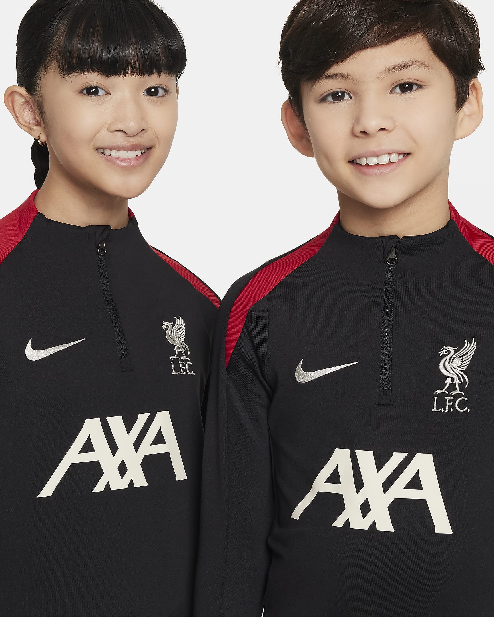 Liverpool FC Strike Nike Dri-FIT felső futball-edzőfelső nagyobb gyerekeknek - Fekete/Fekete/Gym Red/Light Orewood Brown