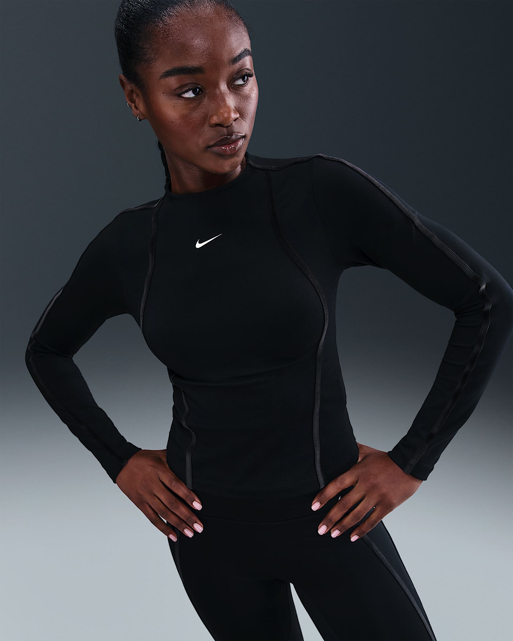 Dámské tričko Nike One Fitted Dri-FIT s dlouhým rukávem - Černá/Bílá