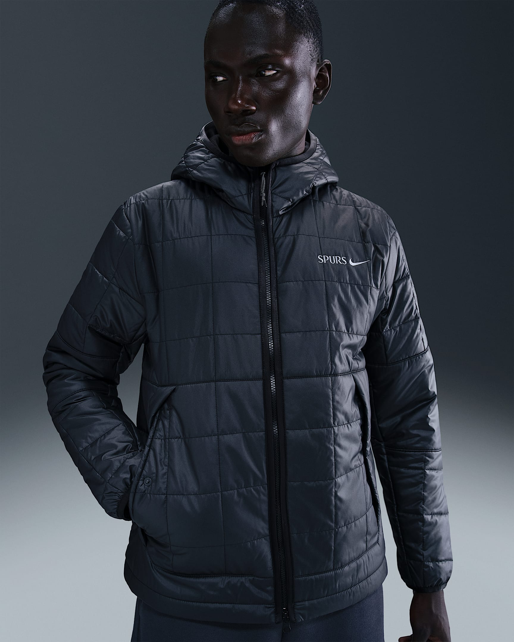 Tottenham Hotspur Men's Nike Football Synthetic Fill Hooded Jacket - Black/Ashen Slate