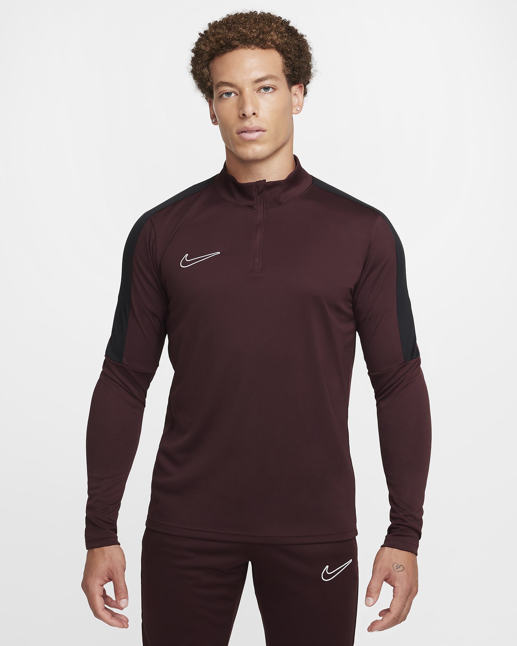 Męska koszulka piłkarska z zamkiem 1/2 Dri-FIT Nike Academy - Burgundy Crush/Czerń/Biel