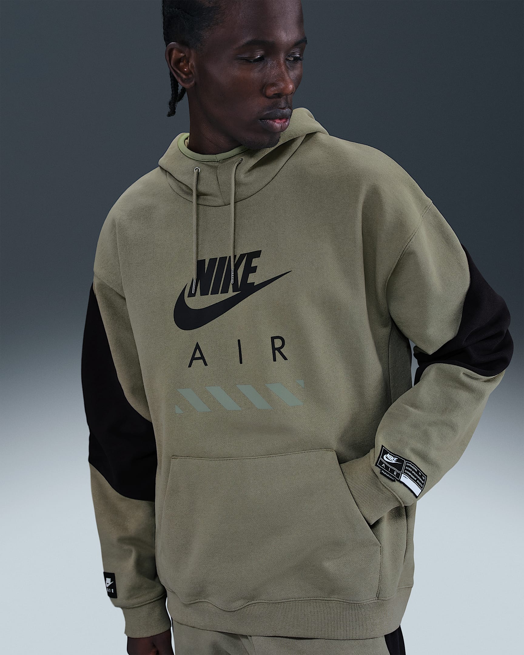 Nike Air Men's Fleece Pullover Hoodie - Light Army/Black/Black