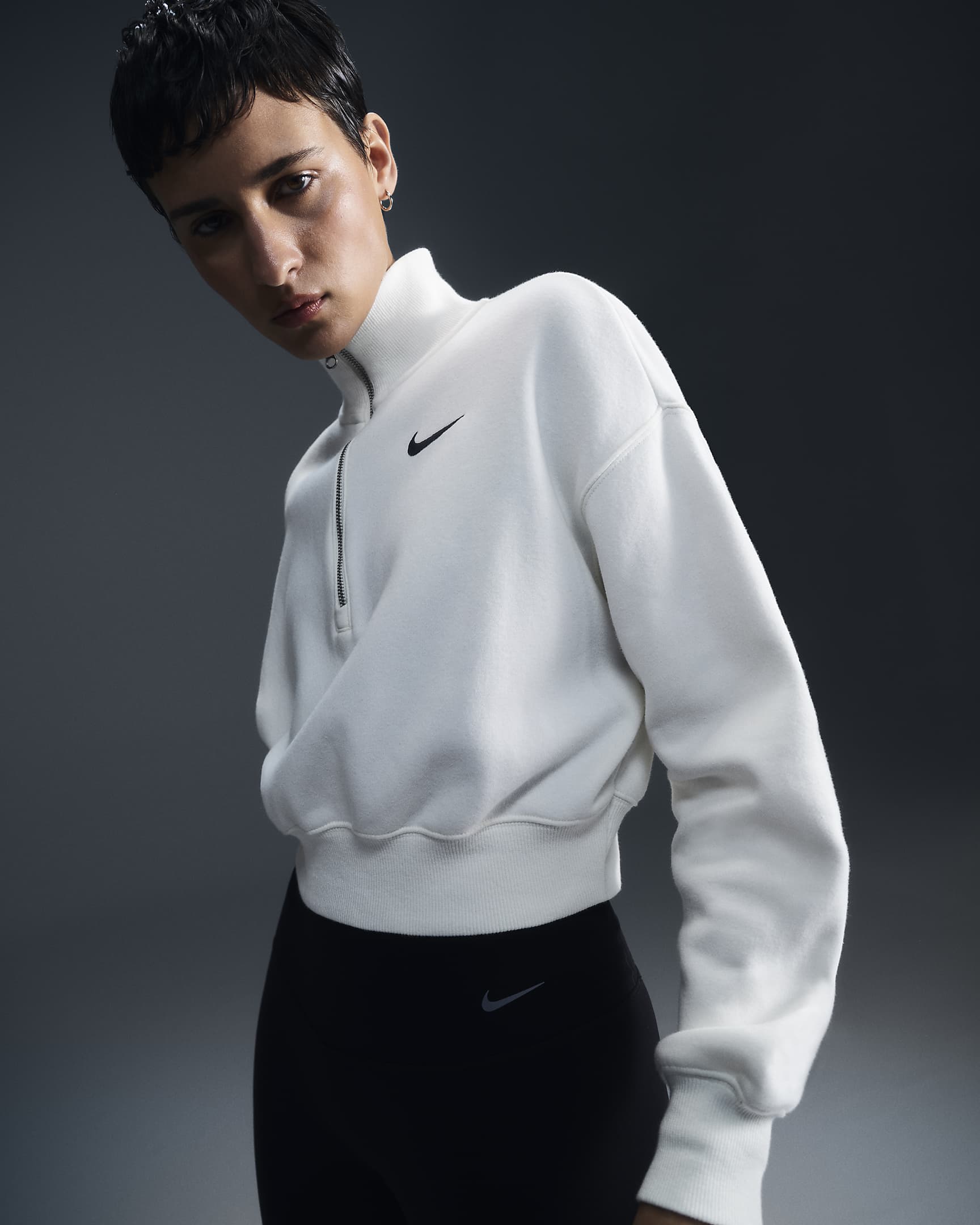 Nike Sportswear Phoenix Fleece Women's 1/4-Zip Cropped Sweatshirt - Sail/Black