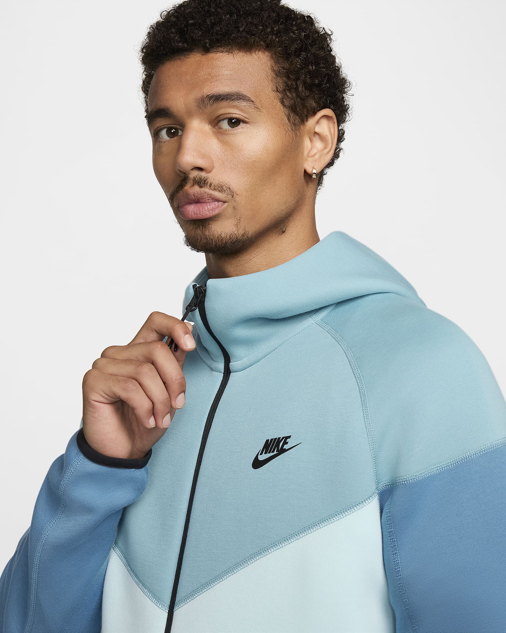 Męska bluza z kapturem i zamkiem na całej długości Nike Sportswear Tech Fleece Windrunner - Denim Turquoise/Glacier Blue/Aegean Storm/Czerń