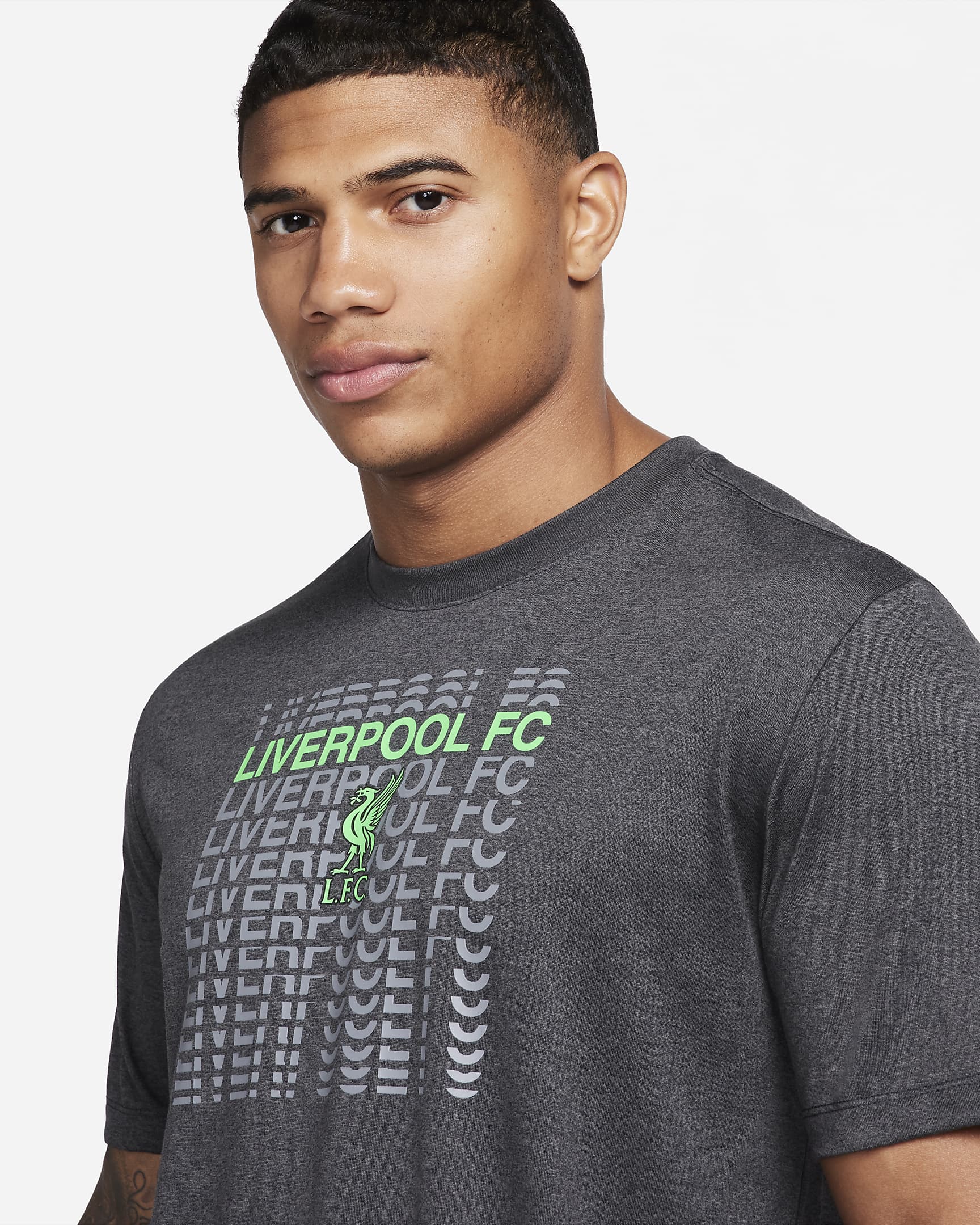 Liverpool F.C. Men's Nike Football T-Shirt - Black/Midnight Fog/Heather/Poison Green