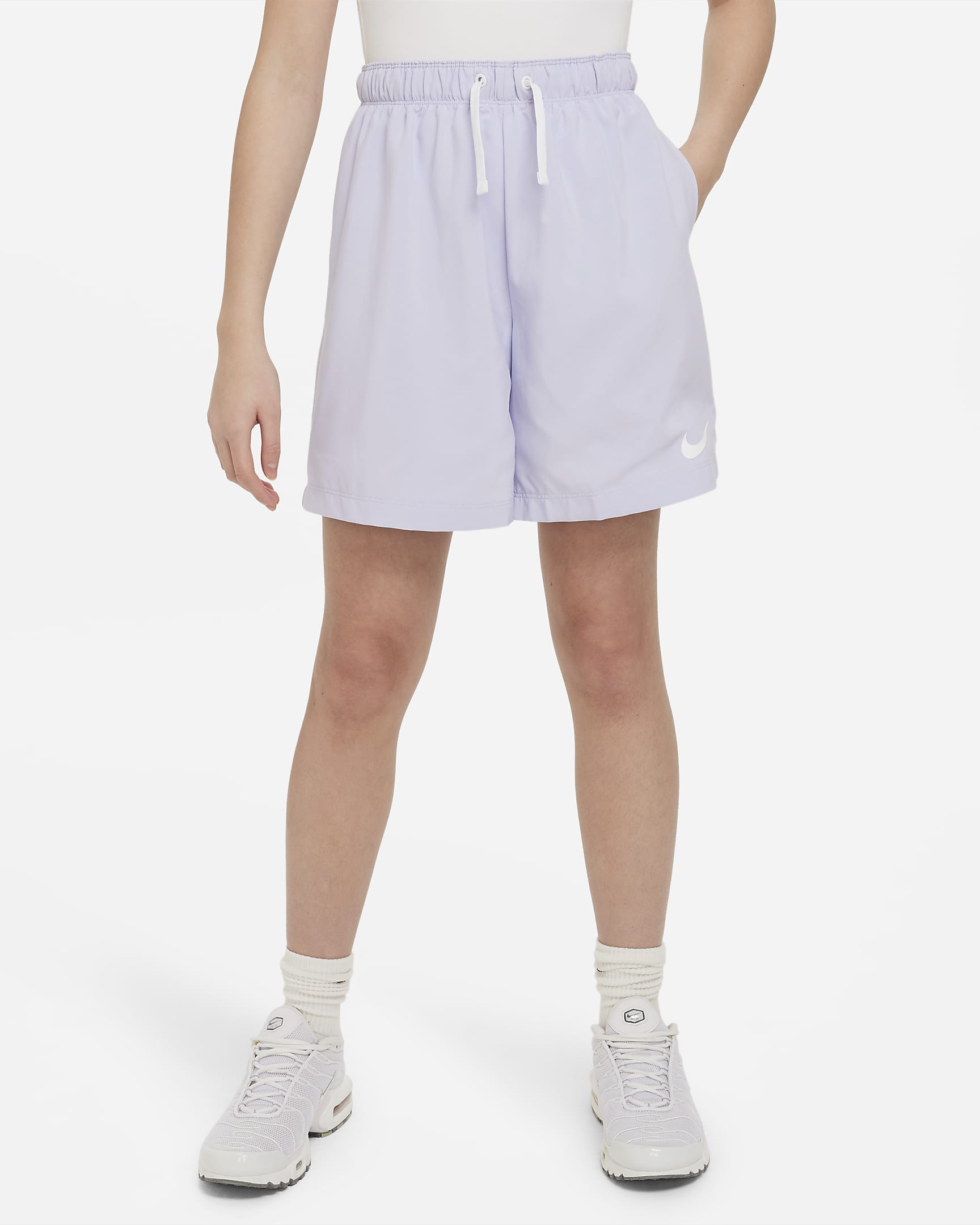 Nike Sportswear Trend Older Kids' (Girls') High-waisted Woven Shorts - Oxygen Purple/White/White