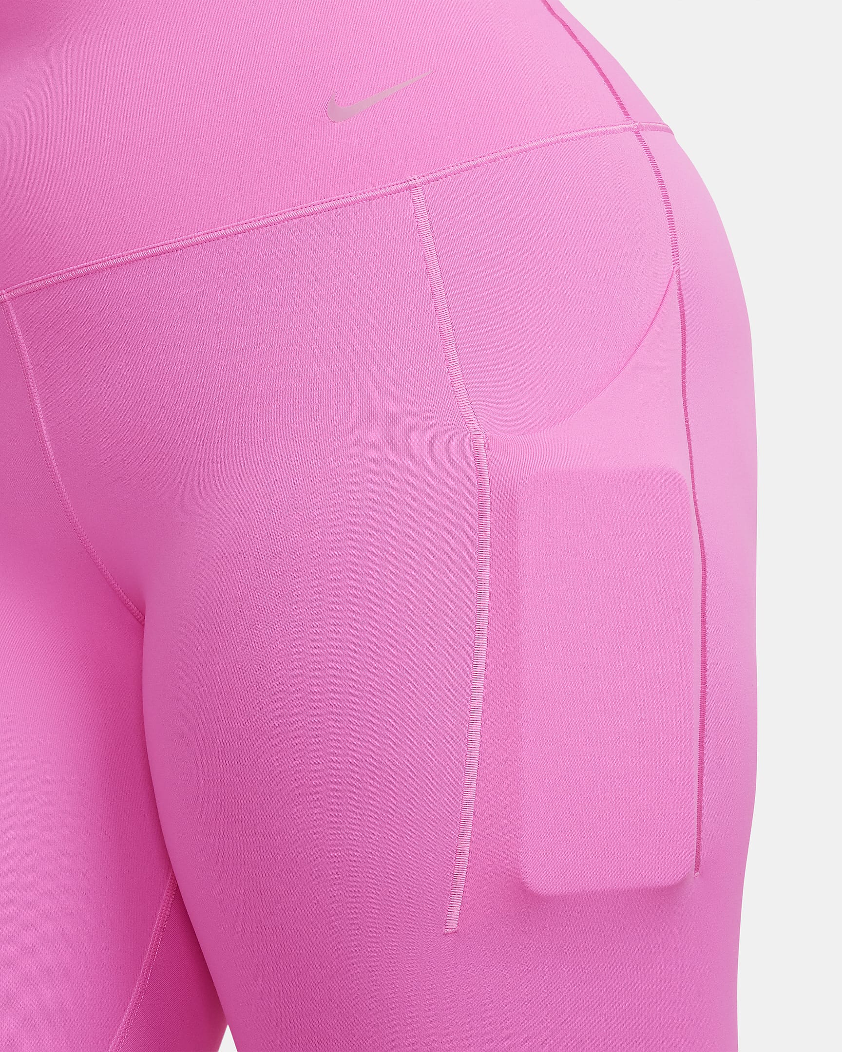 Leggings de 7/8 de tiro alto y sujeción media con bolsillos para mujer Nike Universa - Rosa alegre/Negro