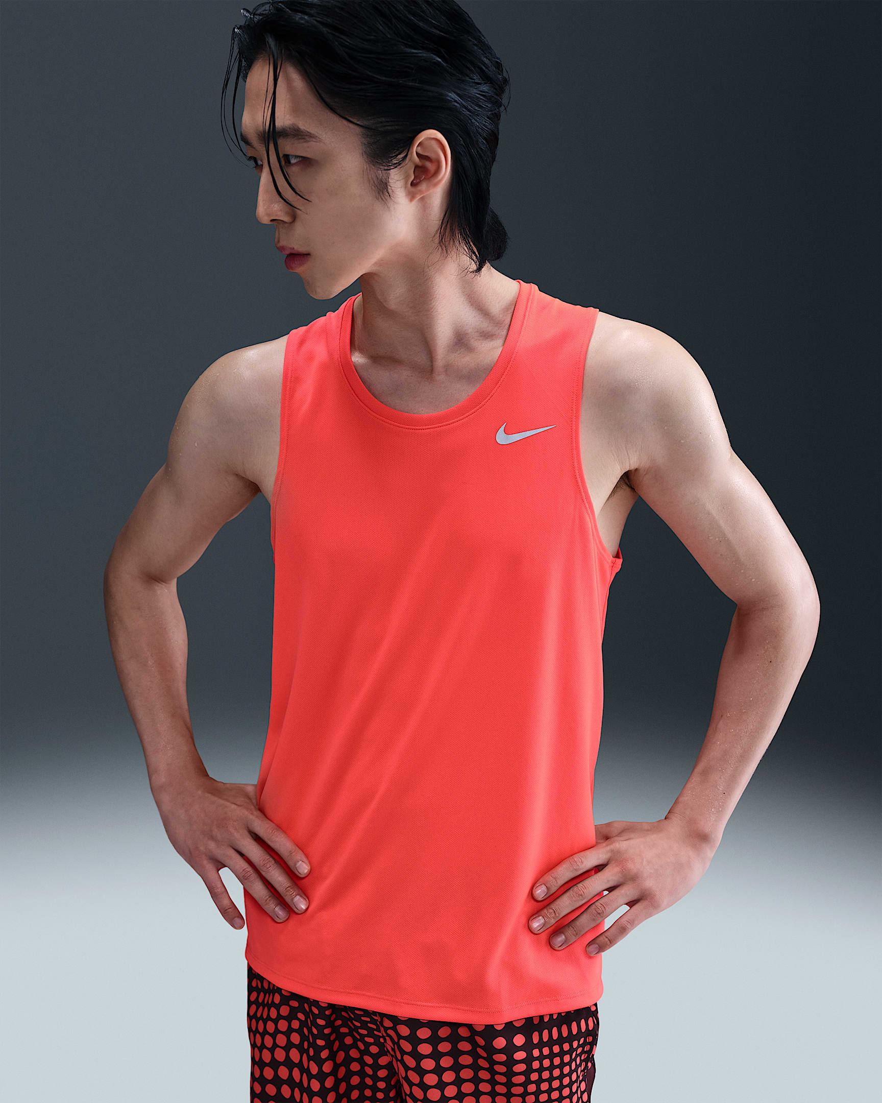나이키 드라이 핏 마일러 남성 러닝 탱크 - 브라이트 크림슨