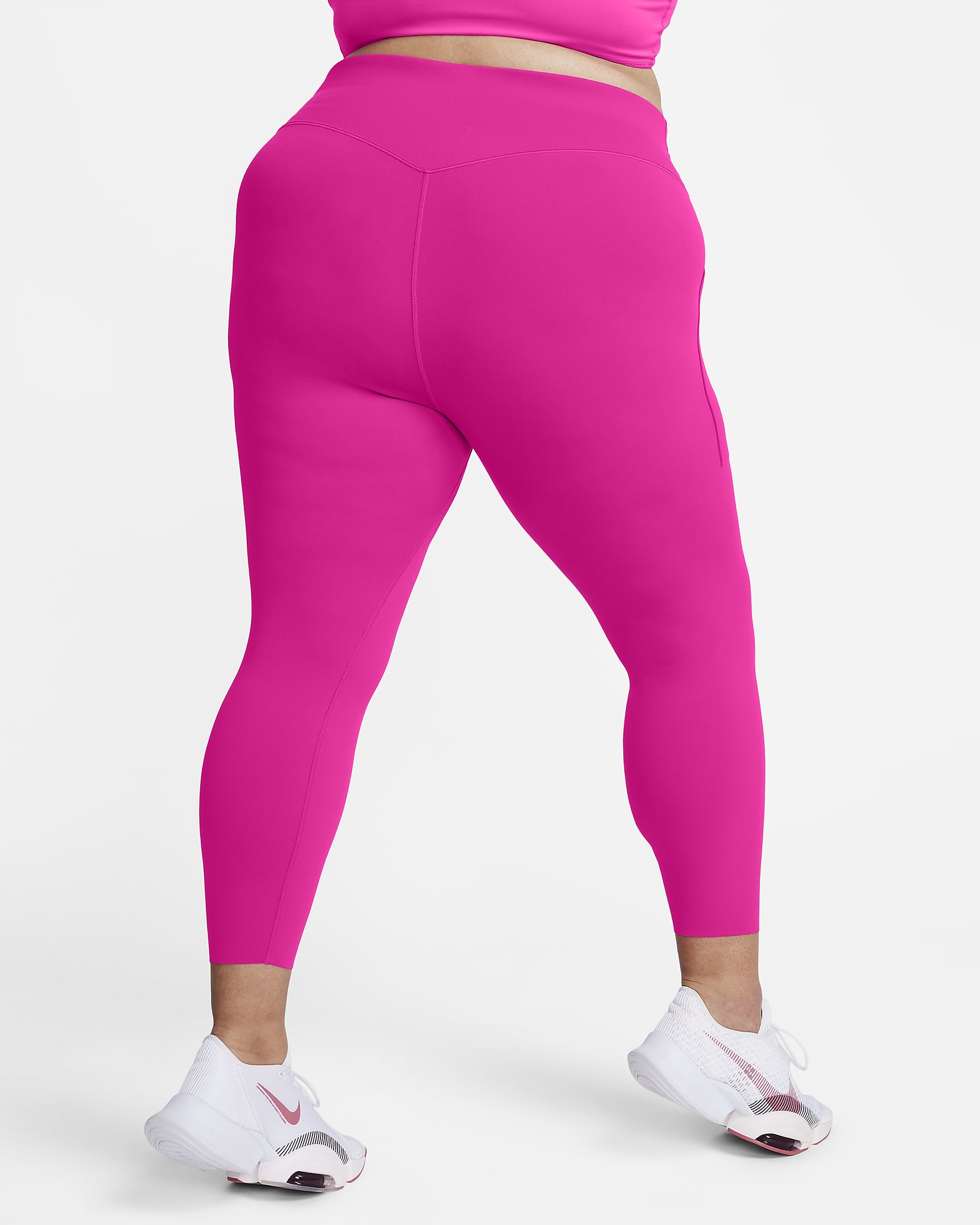 Nike Universa Women's Medium-Support High-Waisted 7/8 Leggings with Pockets (Plus Size) - Fireberry/Black