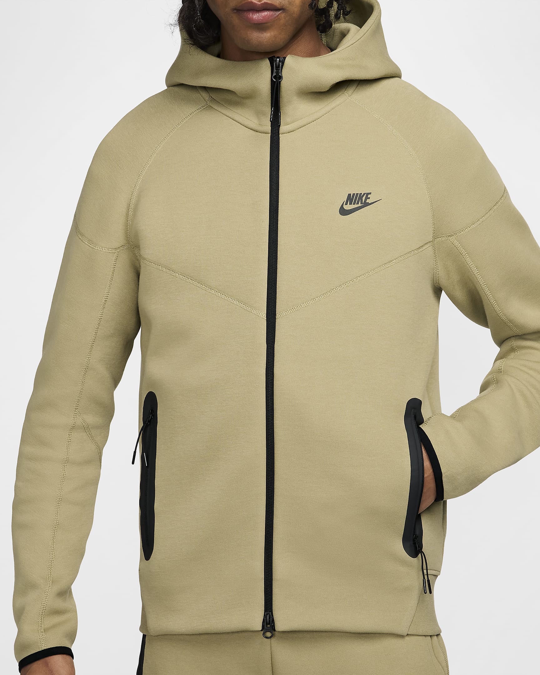 Sudadera con gorro de cierre completo para hombre Nike Sportswear Tech Fleece Windrunner - Oliva neutro/Negro