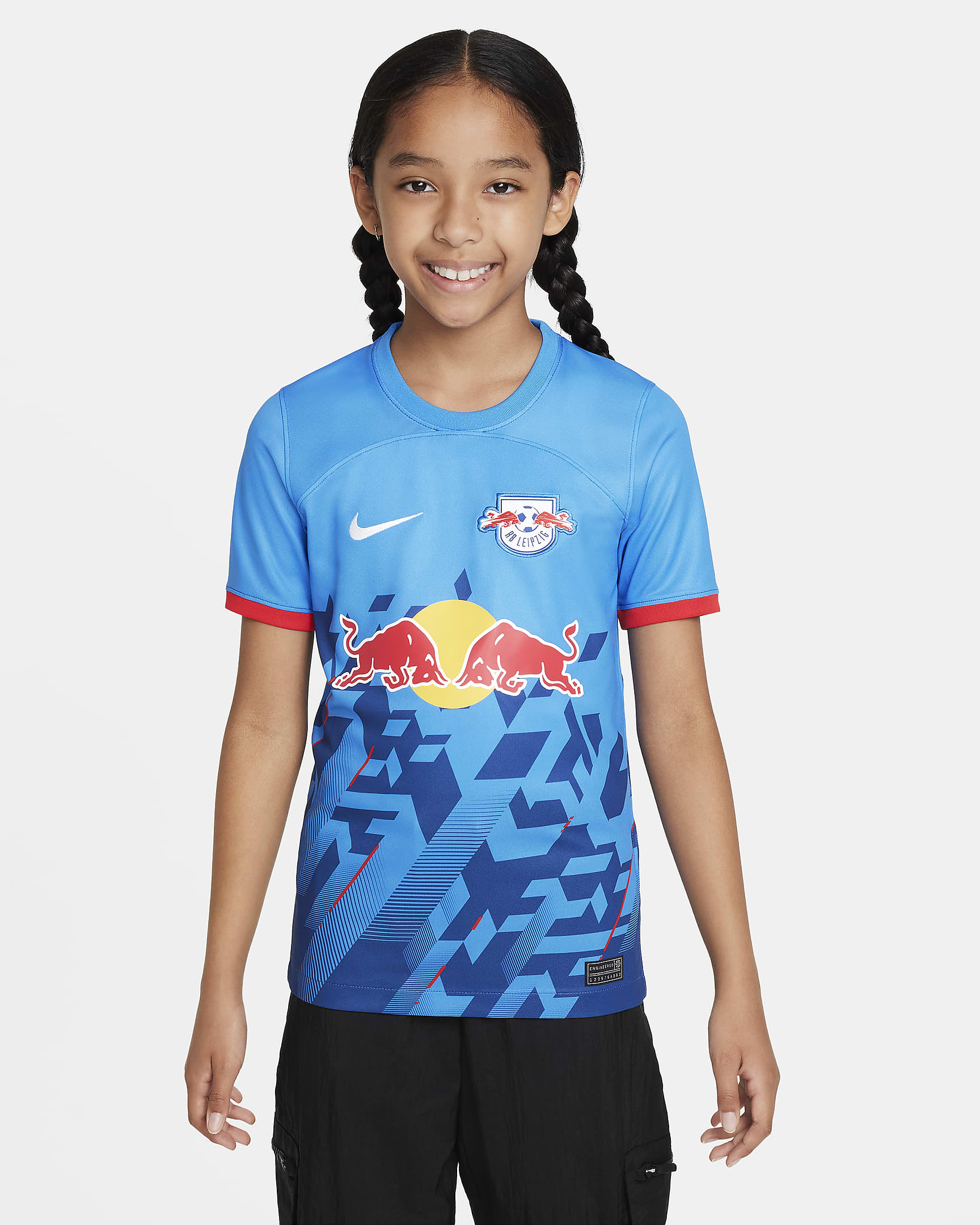 RB Leipzig 2023/24 Stadium Third Nike Dri-FIT-Fußballtrikot für ältere Kinder - Light Photo Blue/Gym Blue/Weiß