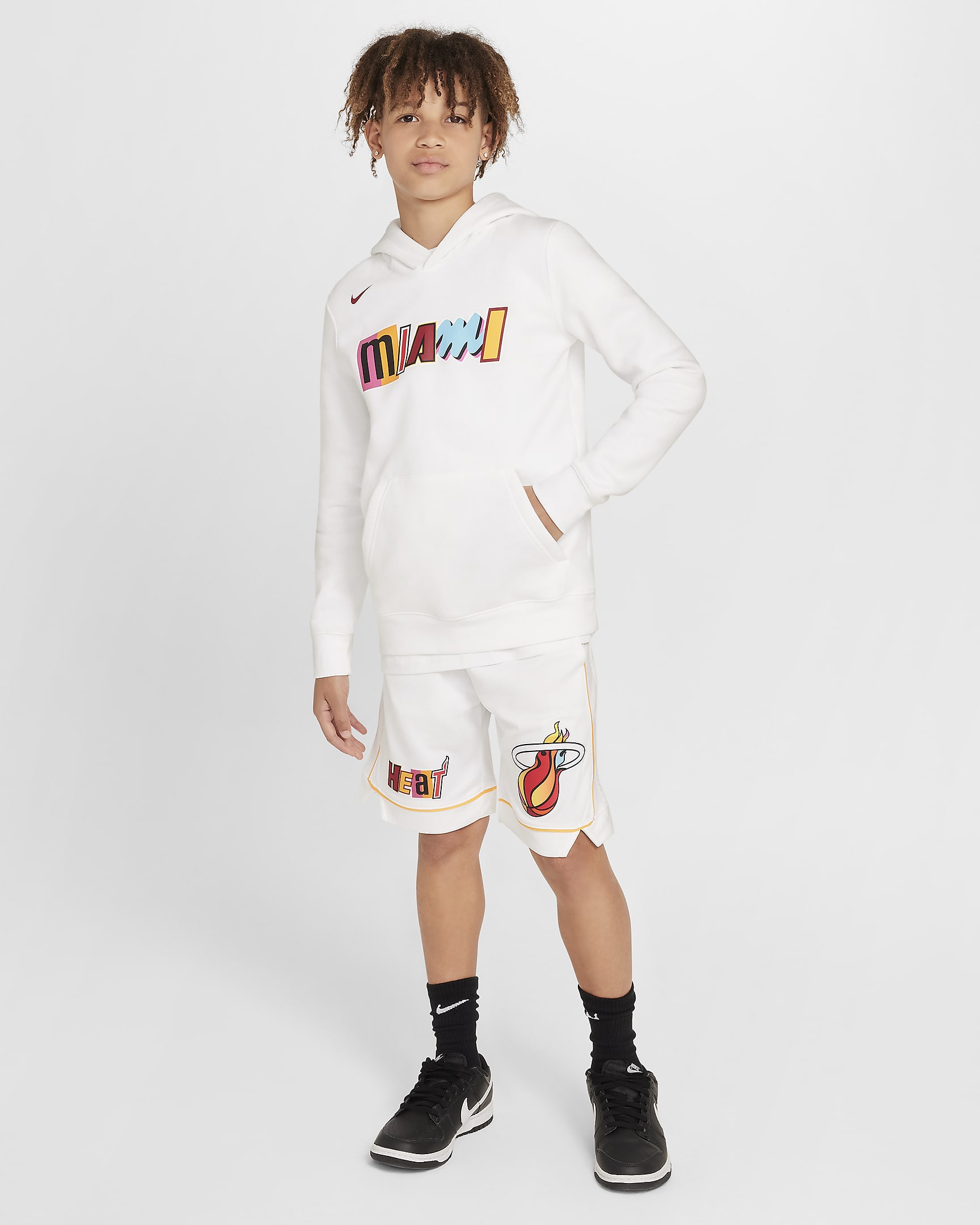 Hoodie pullover de lã cardada NBA Nike Miami Heat City Edition Júnior - Branco