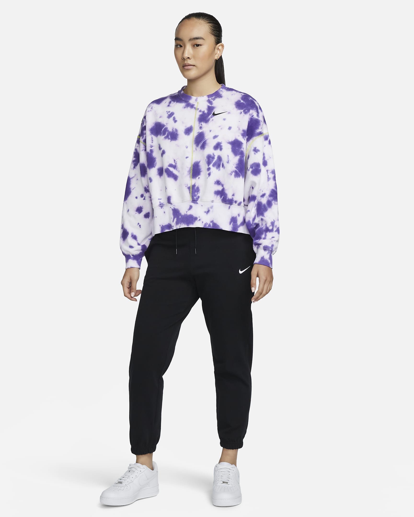 Nike Sportswear Women's Oversized Fleece Tie-Dye Crew Sweatshirt - Dark Iris/Atomic Green/Black