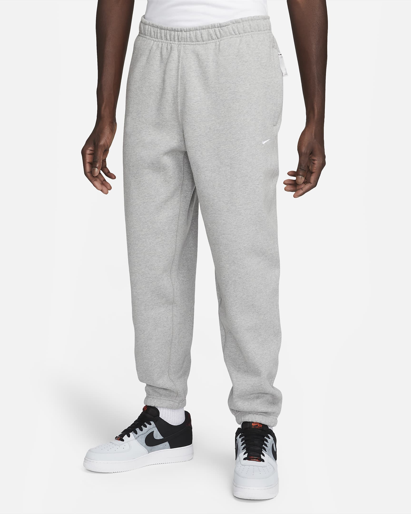 Nike Solo Swoosh-fleecebukser til mænd - Dark Grey Heather/hvid