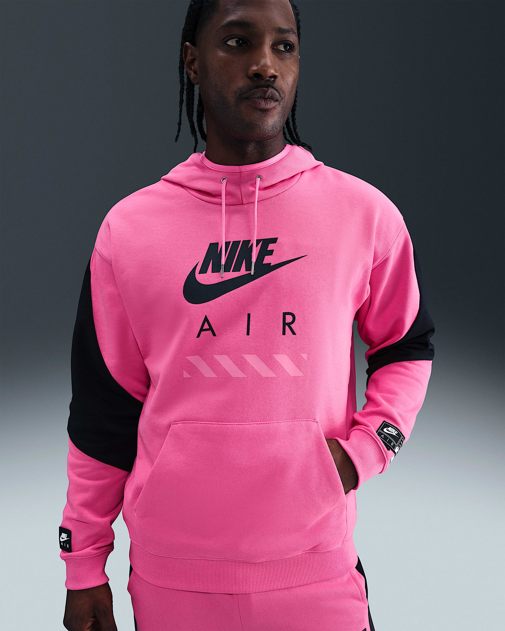 Nike Air Men's Fleece Pullover Hoodie - Pinksicle/Black/Black