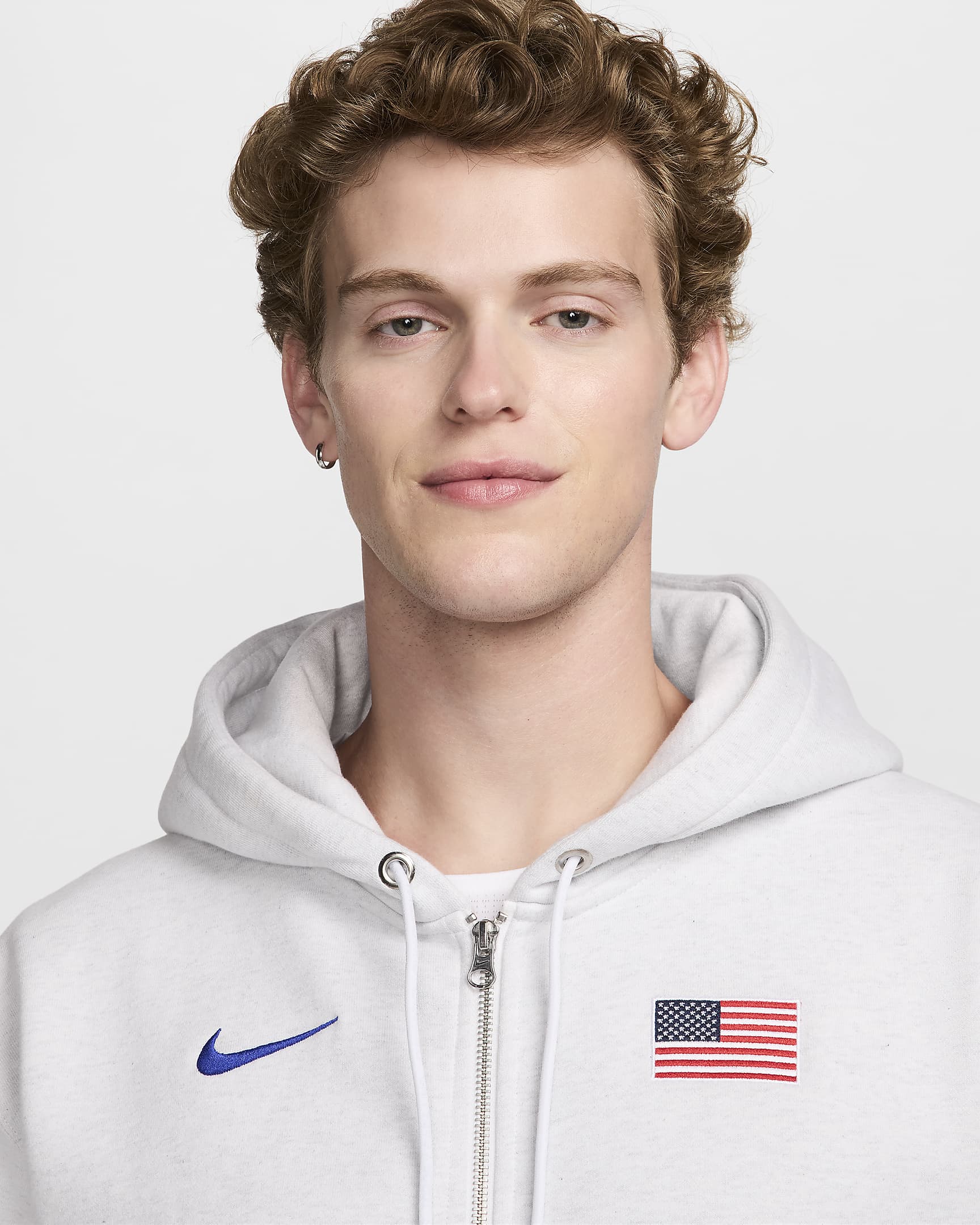 USA Solo Swoosh Men's Nike Full-Zip Hoodie - Birch Heather/Baltic Blue/White/Old Royal