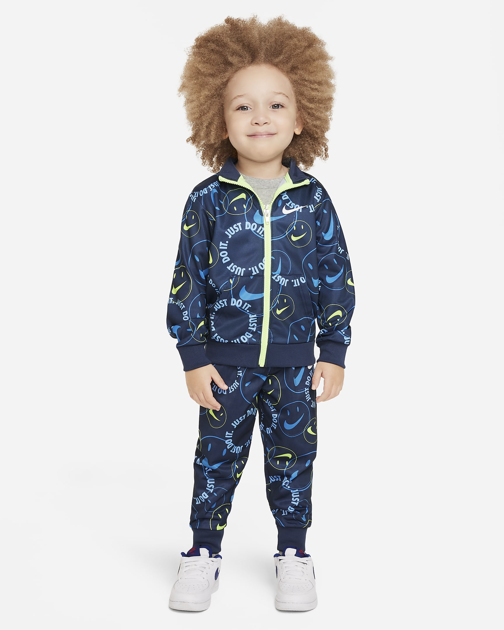 Conjunto de entrenamiento infantil Nike Smiley Swoosh Printed Tricot Set - Azul marino medianoche