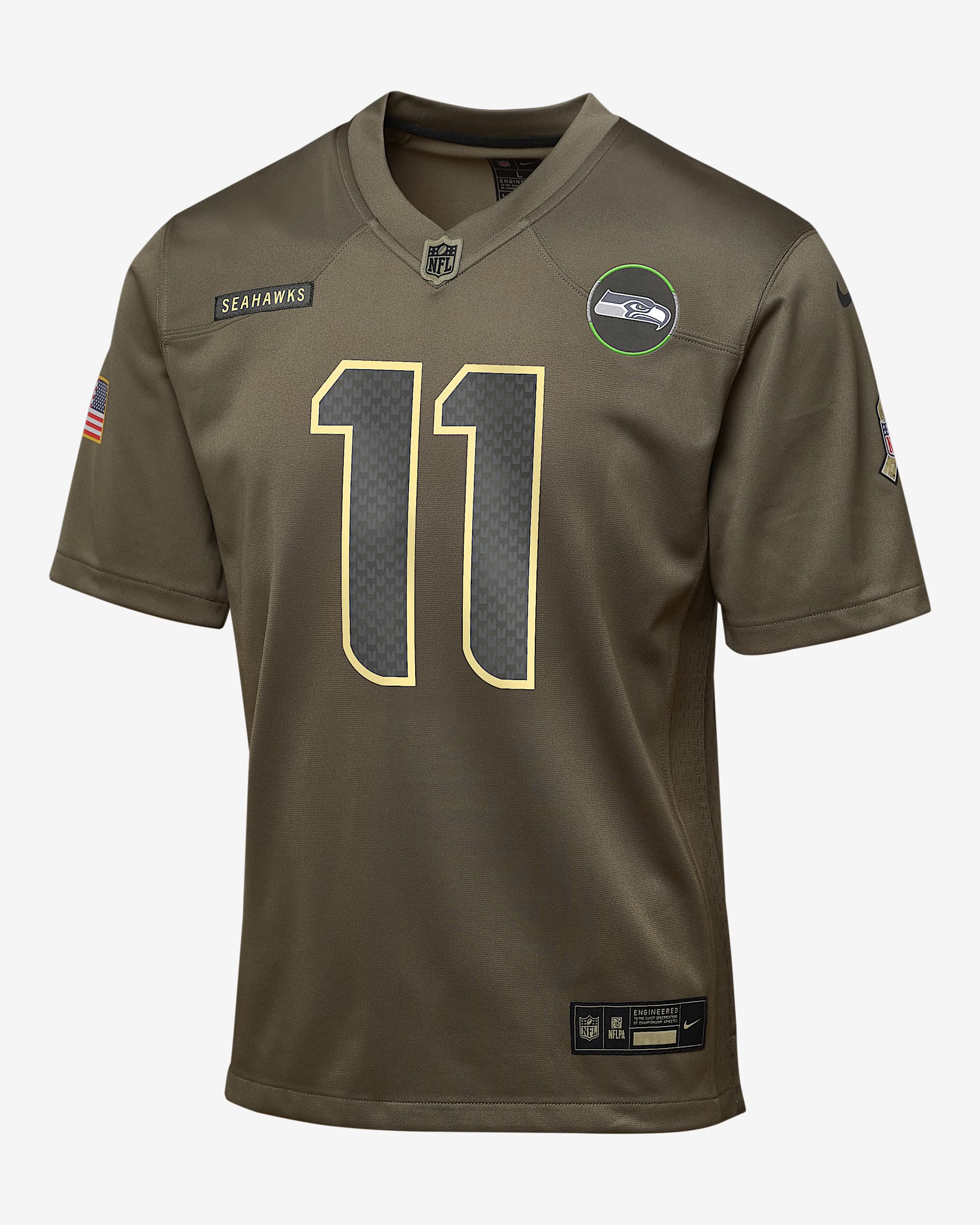 Jersey para niños talla grande Nike de la NFL Game de Jaxon Smith-Njigba de los Seattle Seahawks Salute to Service - Oliva