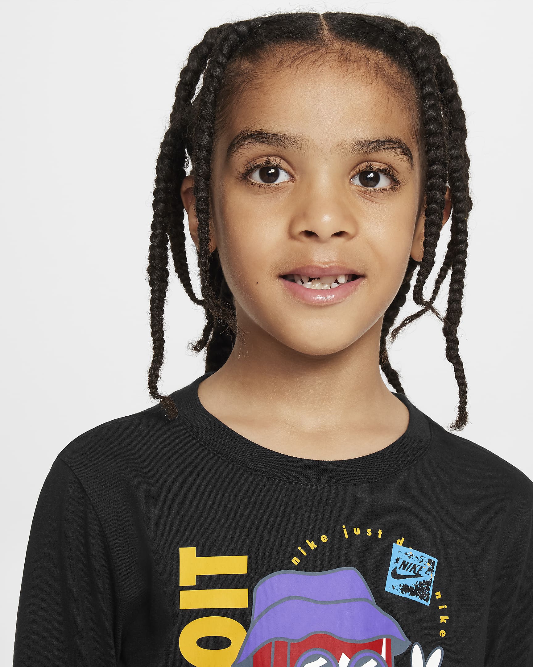 Playera de manga larga Peace de corte cuadrado para niño talla pequeña Nike - Negro