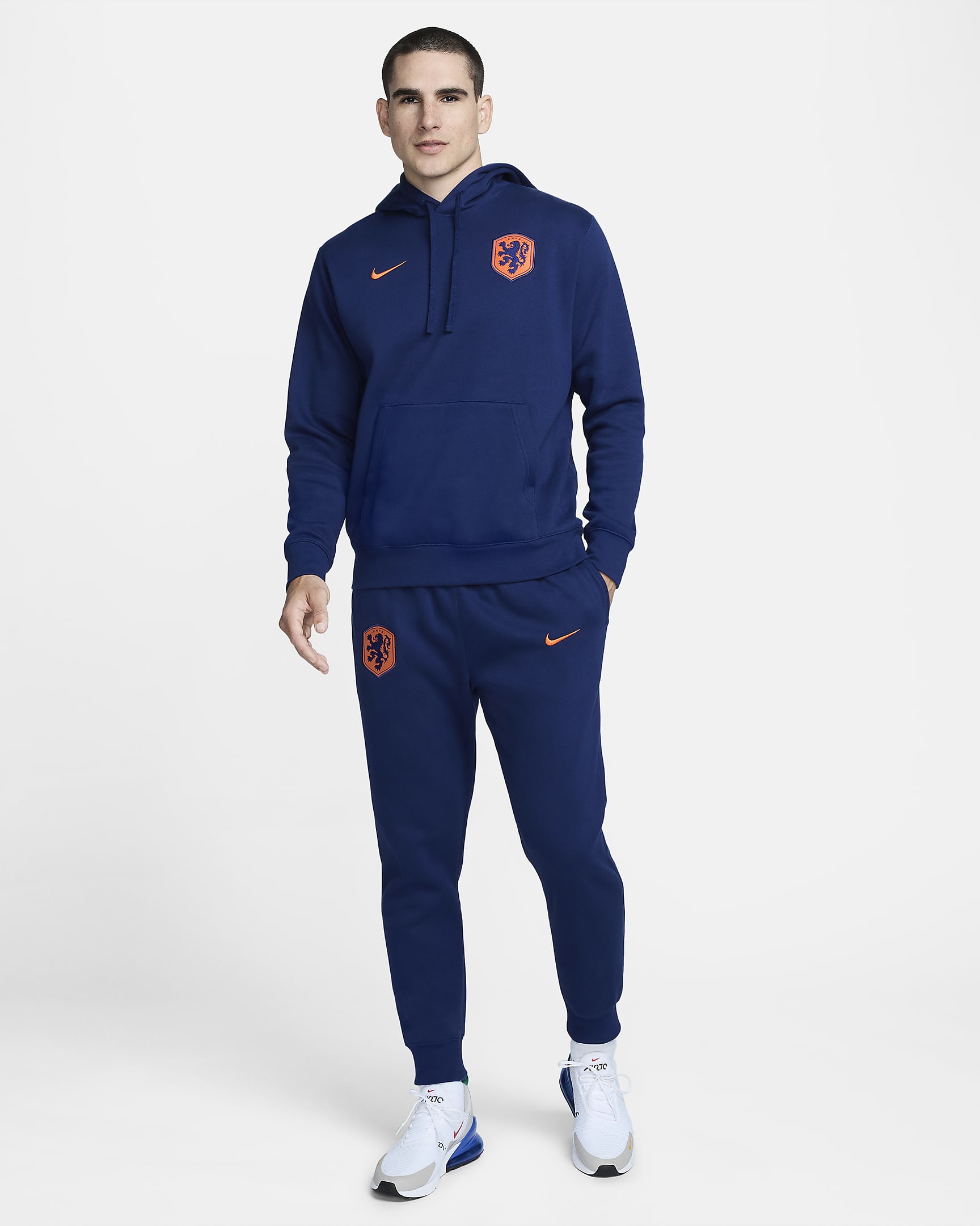 Fotbollshuvtröja Nederländerna Club Nike för män - Blue Void/Safety Orange