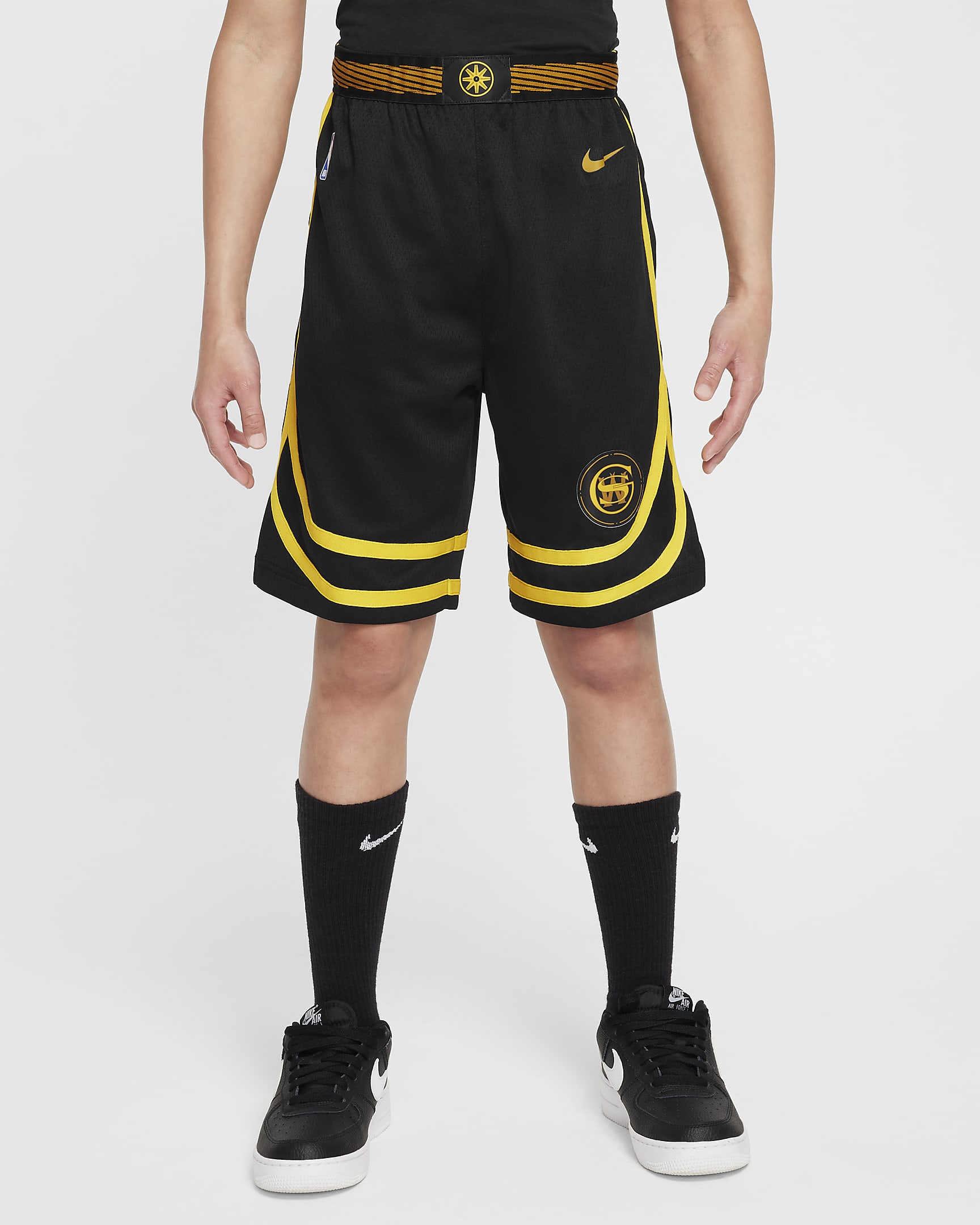 Golden State Warriors 2023/24 City Edition Nike Dri-FIT NBA Swingman-shorts til større børn - sort