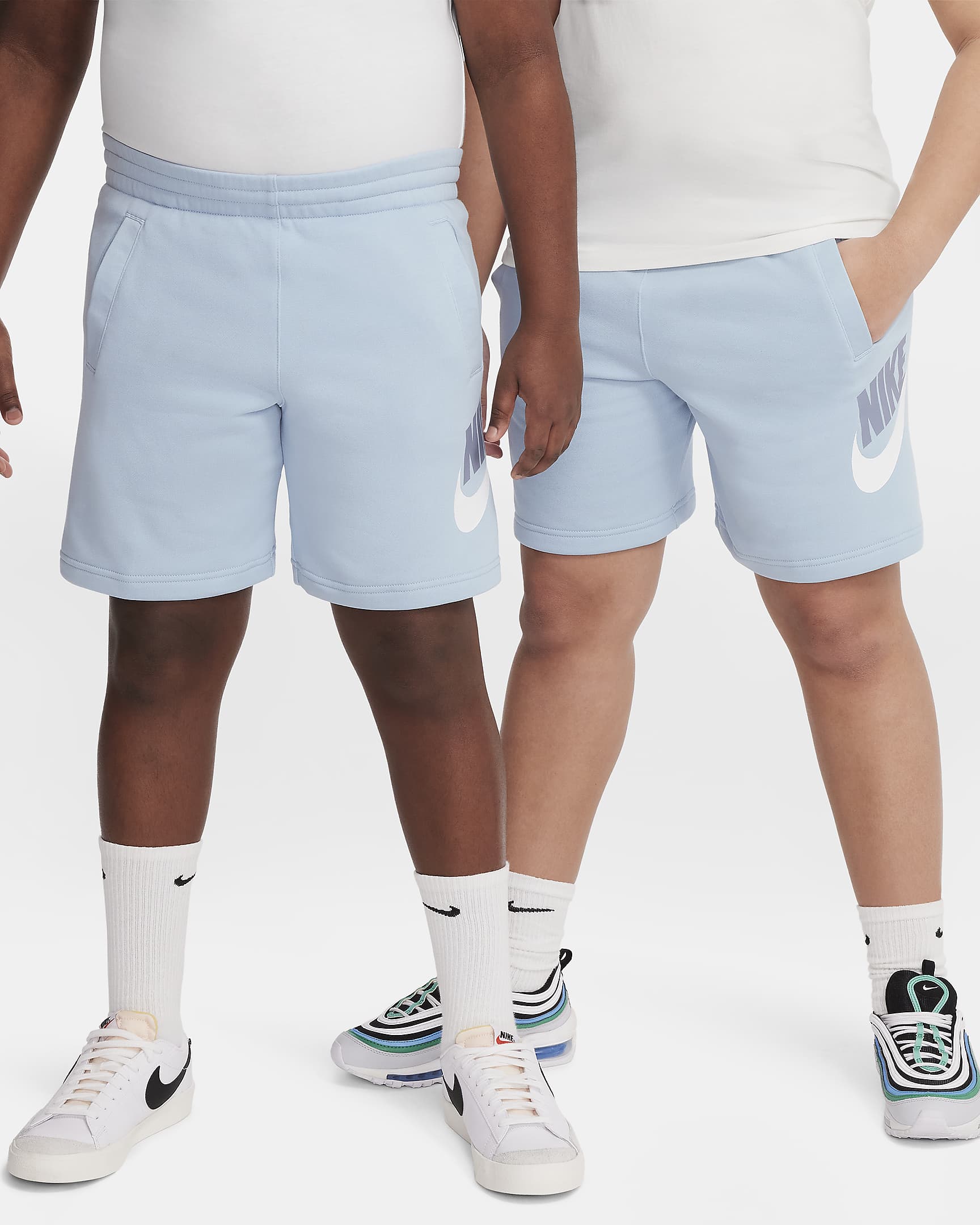 Nike Sportswear Club Fleece Pantalons curts de teixit French Terry (Talla gran) - Nen/a - Light Armory Blue/Blanc/Ashen Slate
