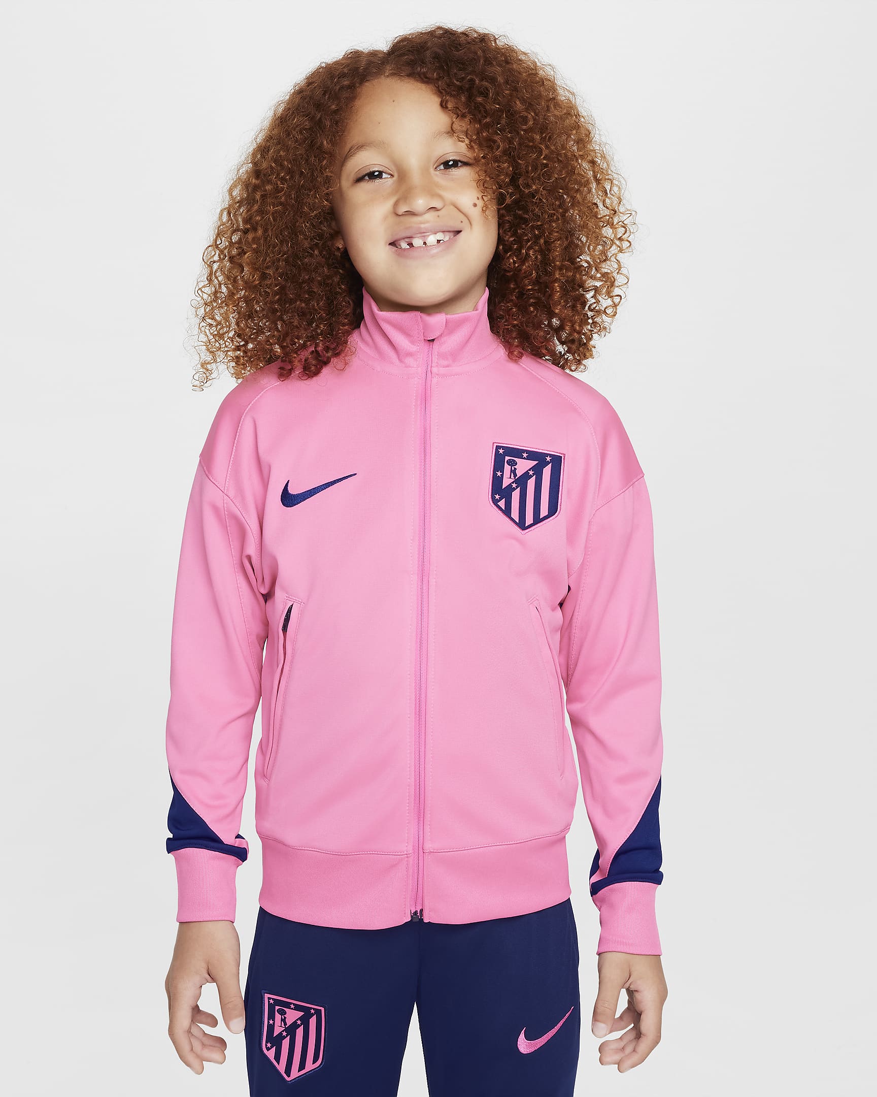 Atlético Madrid Strike Third Nike Dri-FIT Fußball-Trainingsanzug aus Strickmaterial für ältere Kinder - Pink Glow/Blue Void/Blue Void