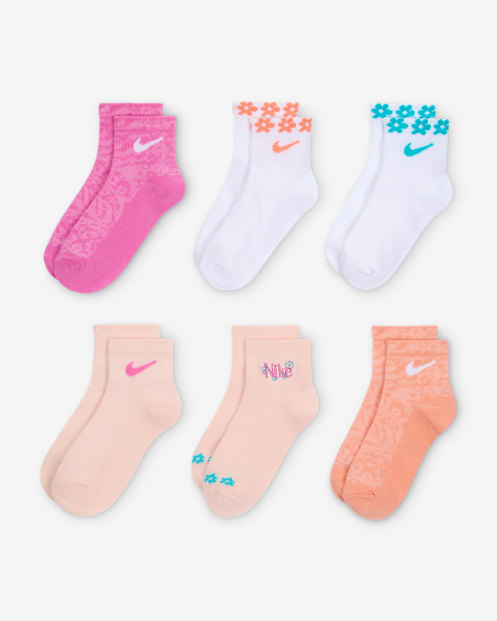 Nike Little Kids' Wild Flower Ankle Socks (6 Pairs) - Playful Pink