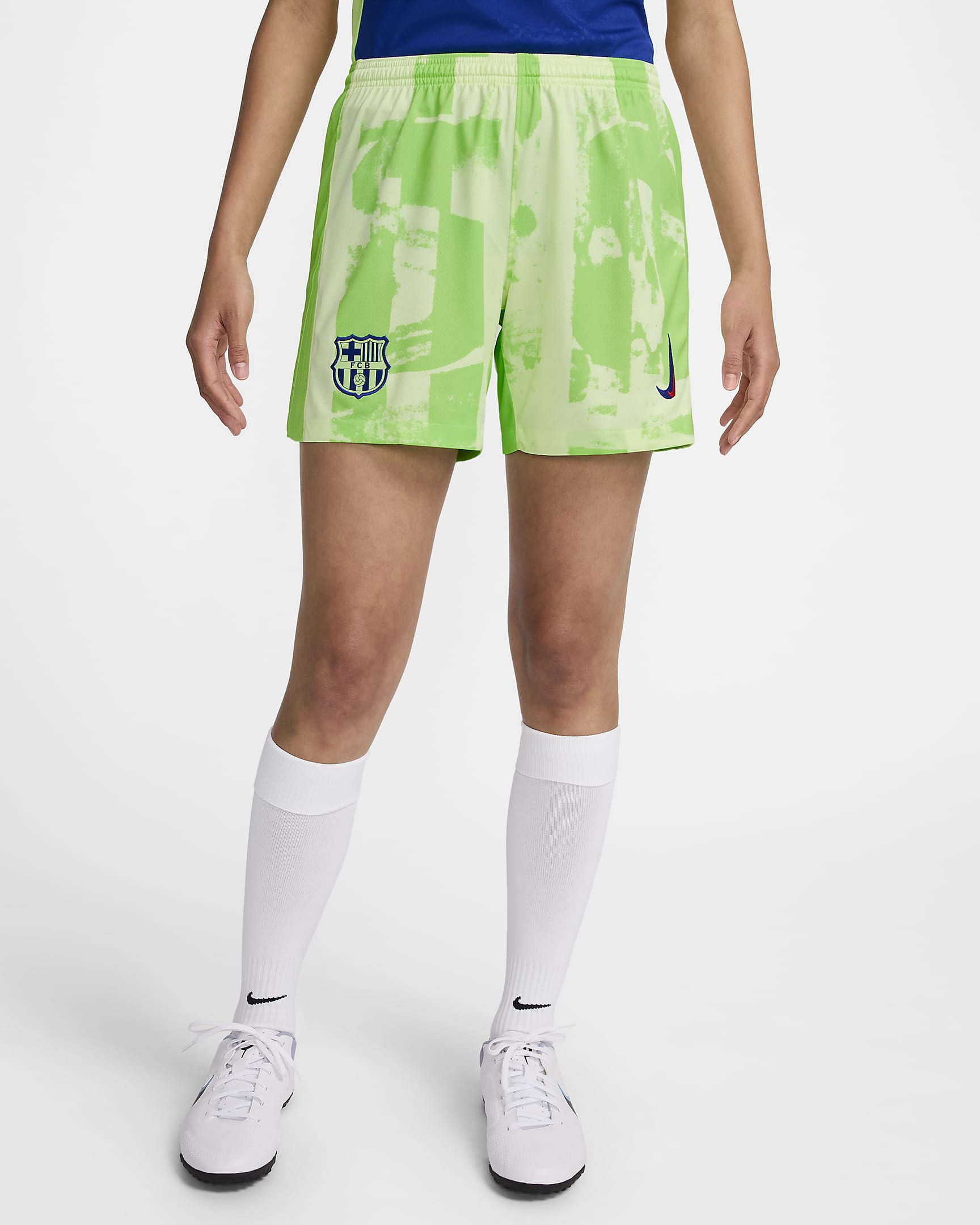 3e short de foot replica Nike Dri-FIT FC Barcelona 2024/25 Stadium pour femme - Barely Volt/Lime Blast/Old Royal