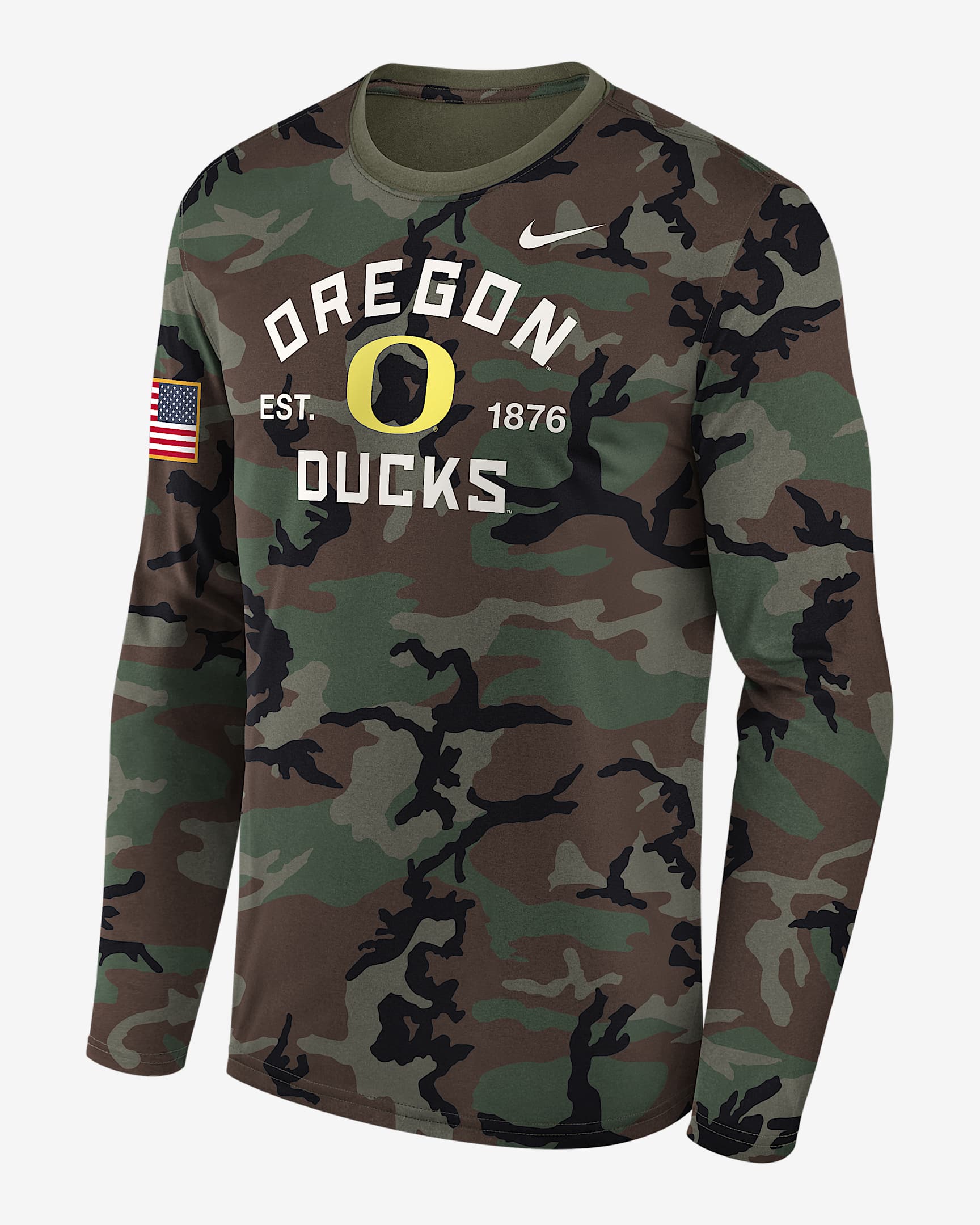 Oregon 2025 Military Appreciation Legend Men's Nike Dri-FIT College Long-Sleeve T-Shirt - Olive