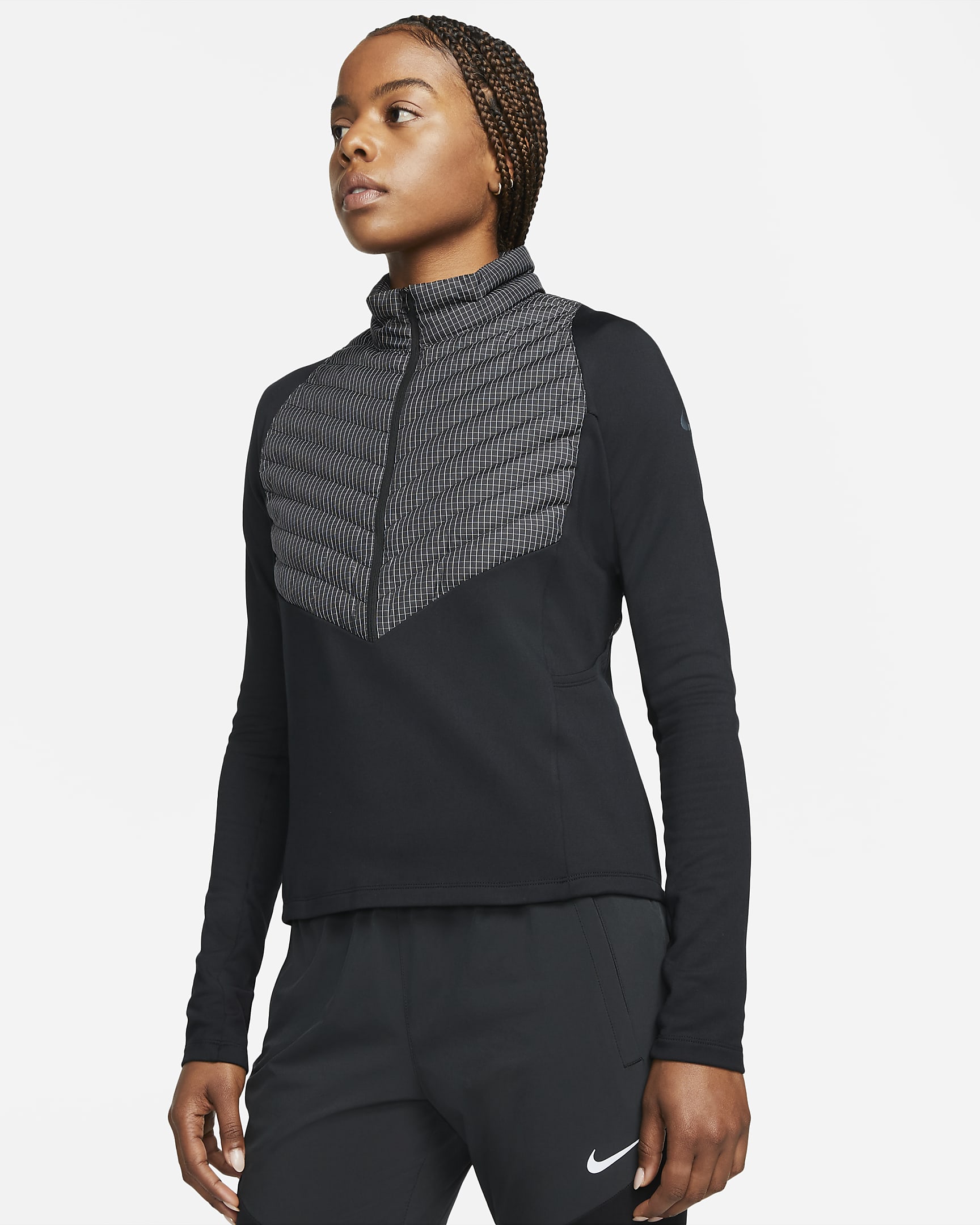 Chamarra de running híbrida para mujer Nike Therma-FIT Running Division - Negro/Naranja atómico