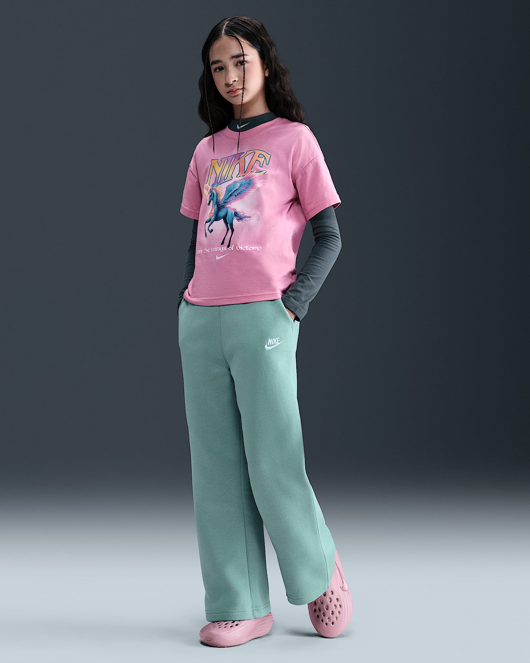 Nike Sportswear Club Fleece Girls' Wide-Leg Pants - Cannon/Cannon/White
