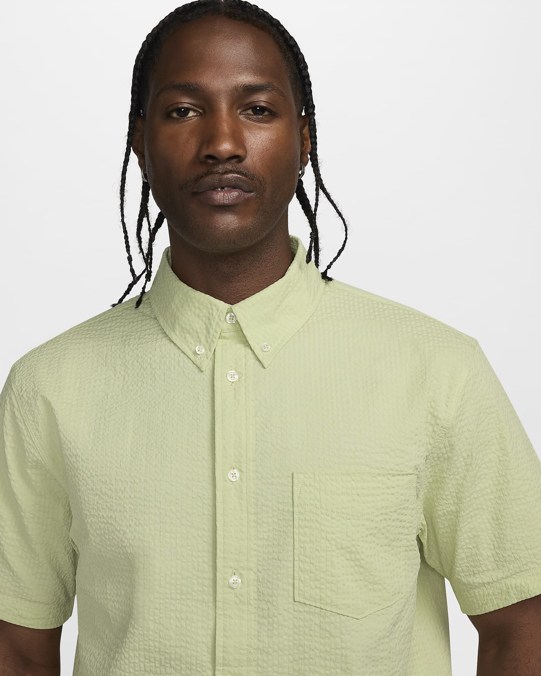 Nike Life Men's Short-Sleeve Seersucker Button-Down Shirt - Olive Aura/Olive Aura