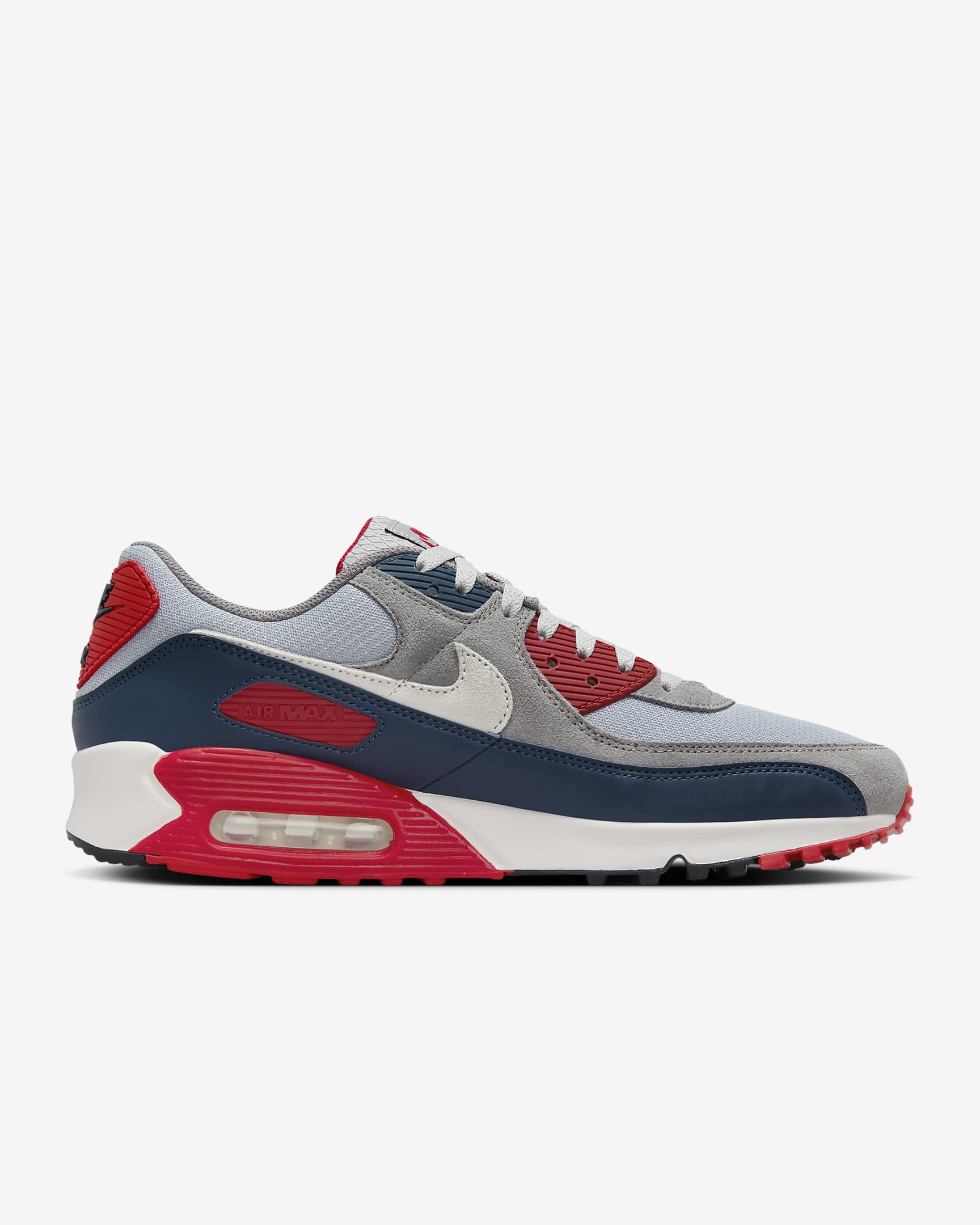 Calzado para hombre Nike Air Max 90 - Gris humo claro/Azul marino militar/Rojo pasión/Fantasma